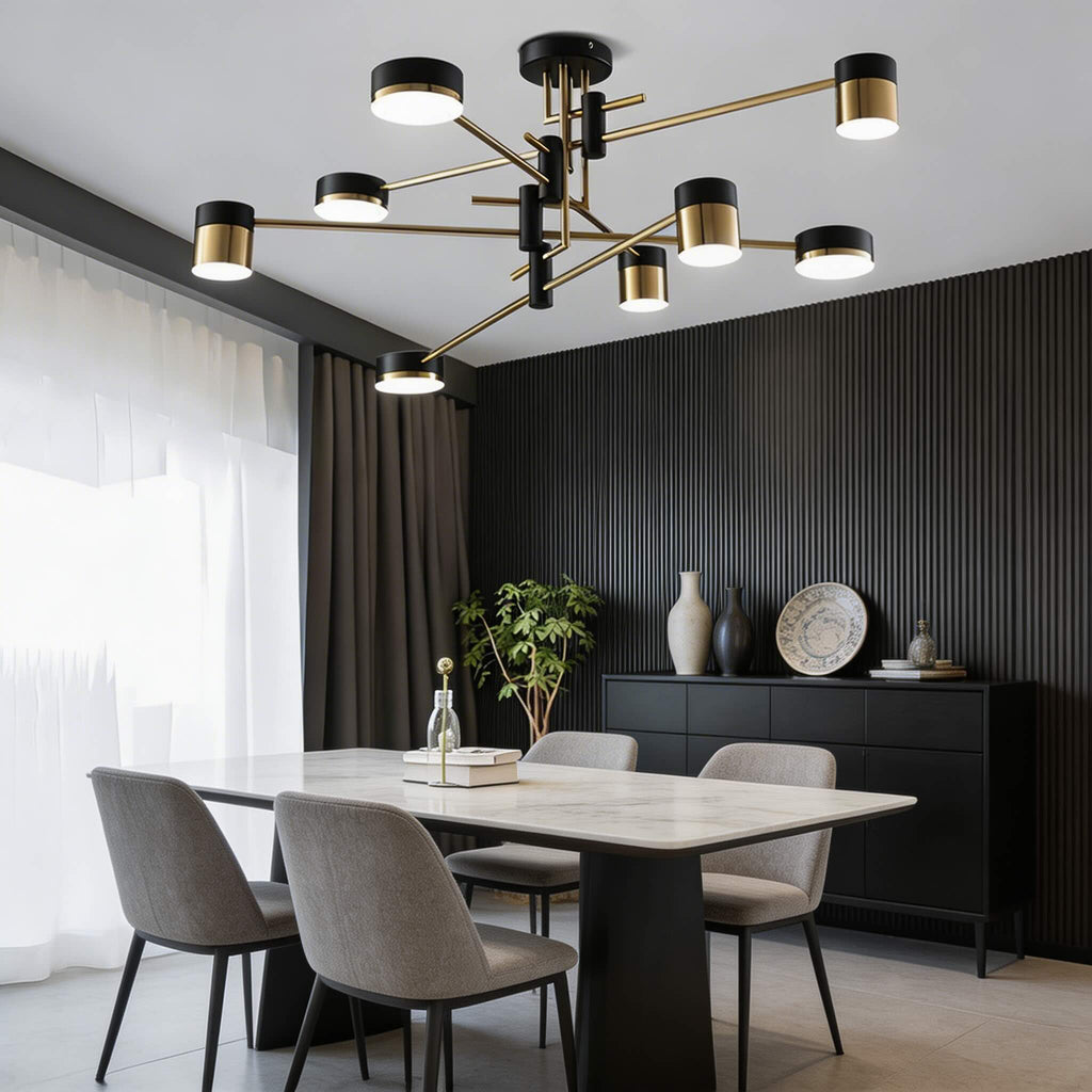 Moderne Sputnik-Deckenleuchte, verstellbar, LED, dimmbar, Eisen und Acryl, Optionen mit 4, 6 oder 8 Leuchten | ribuella