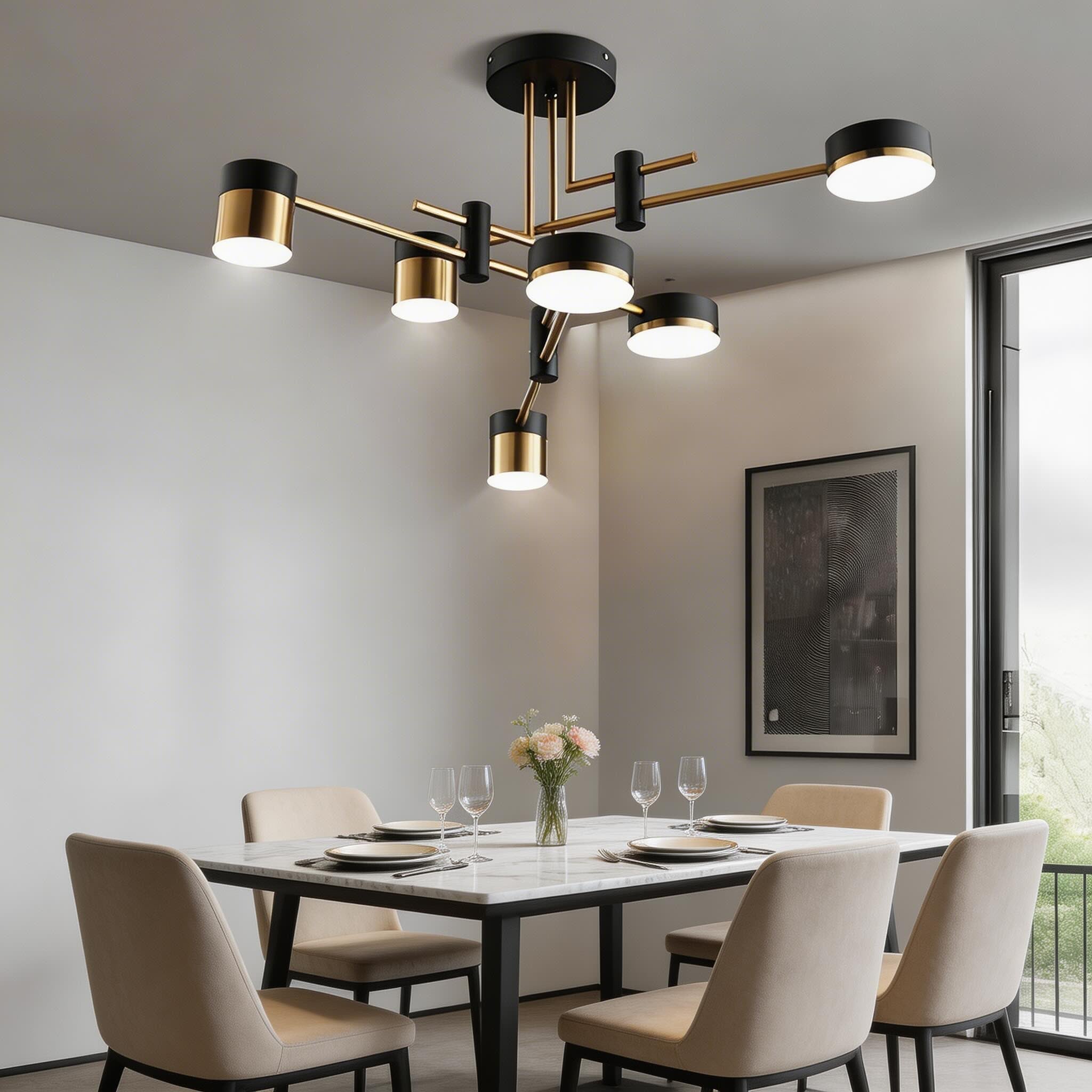 Moderne Sputnik-Deckenleuchte, verstellbar, LED, dimmbar, Eisen und Acryl, Optionen mit 4, 6 oder 8 Leuchten | ribuella