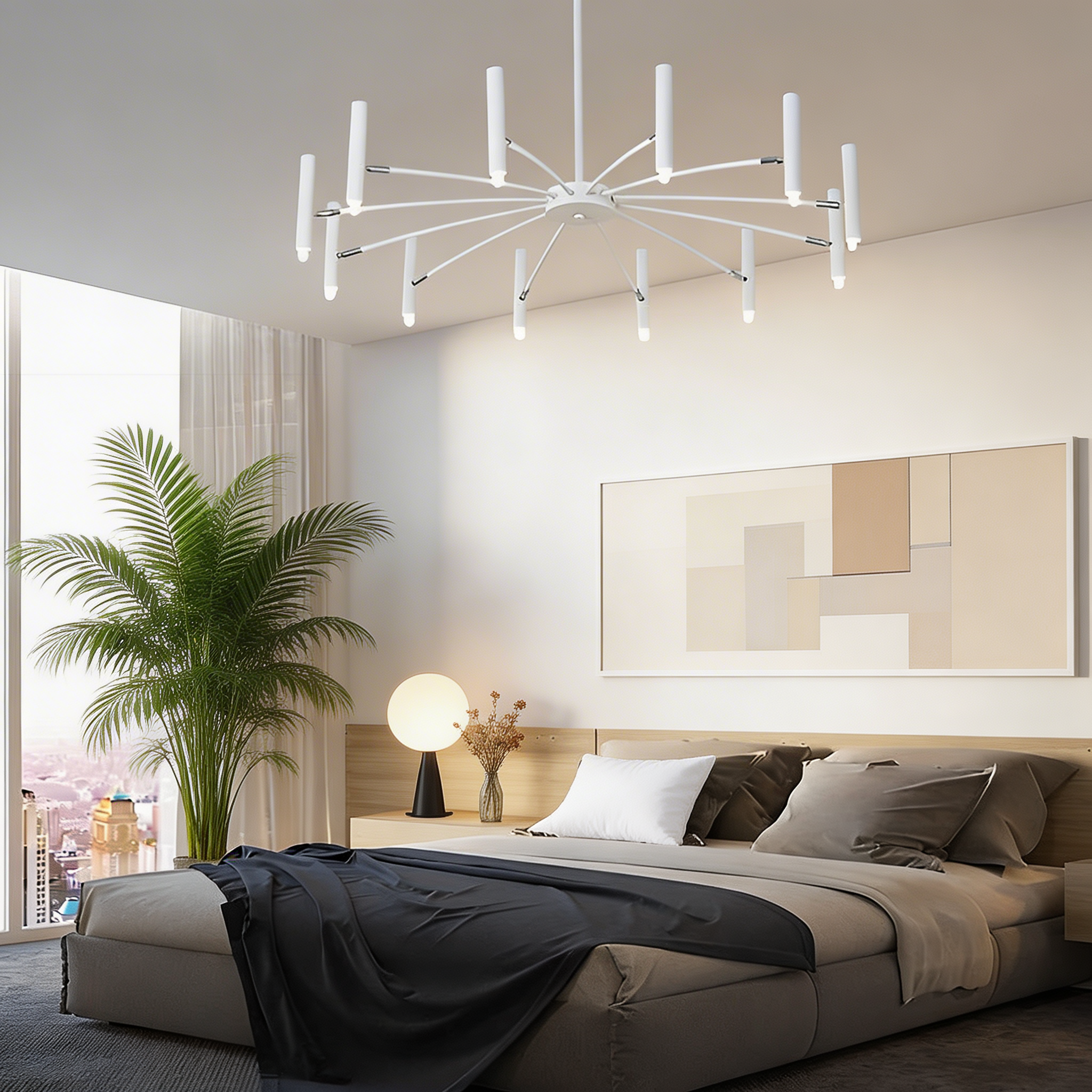 Moderní nastavitelný závěsný lustr z kovu s LED technologií G9 a třístupňovým stmíváním pro jídelnu nebo ložnici | ribuella