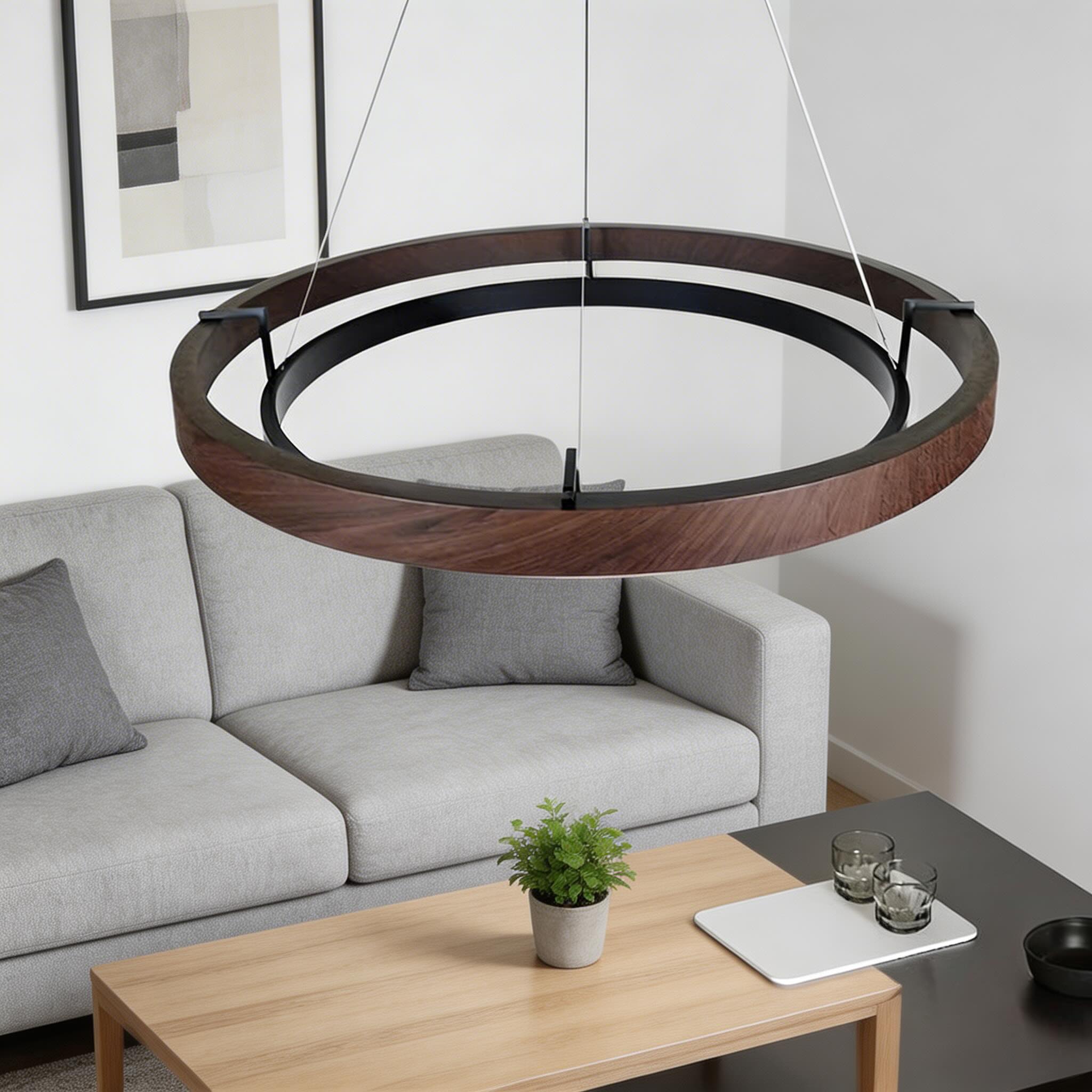 Moderne schwarze Pendelleuchte, verstellbare Hängeleuchte aus Eisen und Acryl mit LED und drei Farbtemperaturen | ribuella
