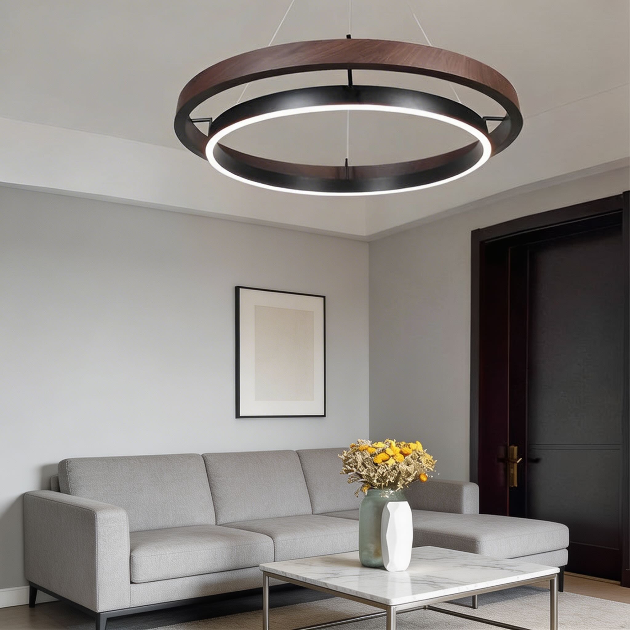 Moderne schwarze Pendelleuchte, verstellbare Hängeleuchte aus Eisen und Acryl mit LED und drei Farbtemperaturen | ribuella