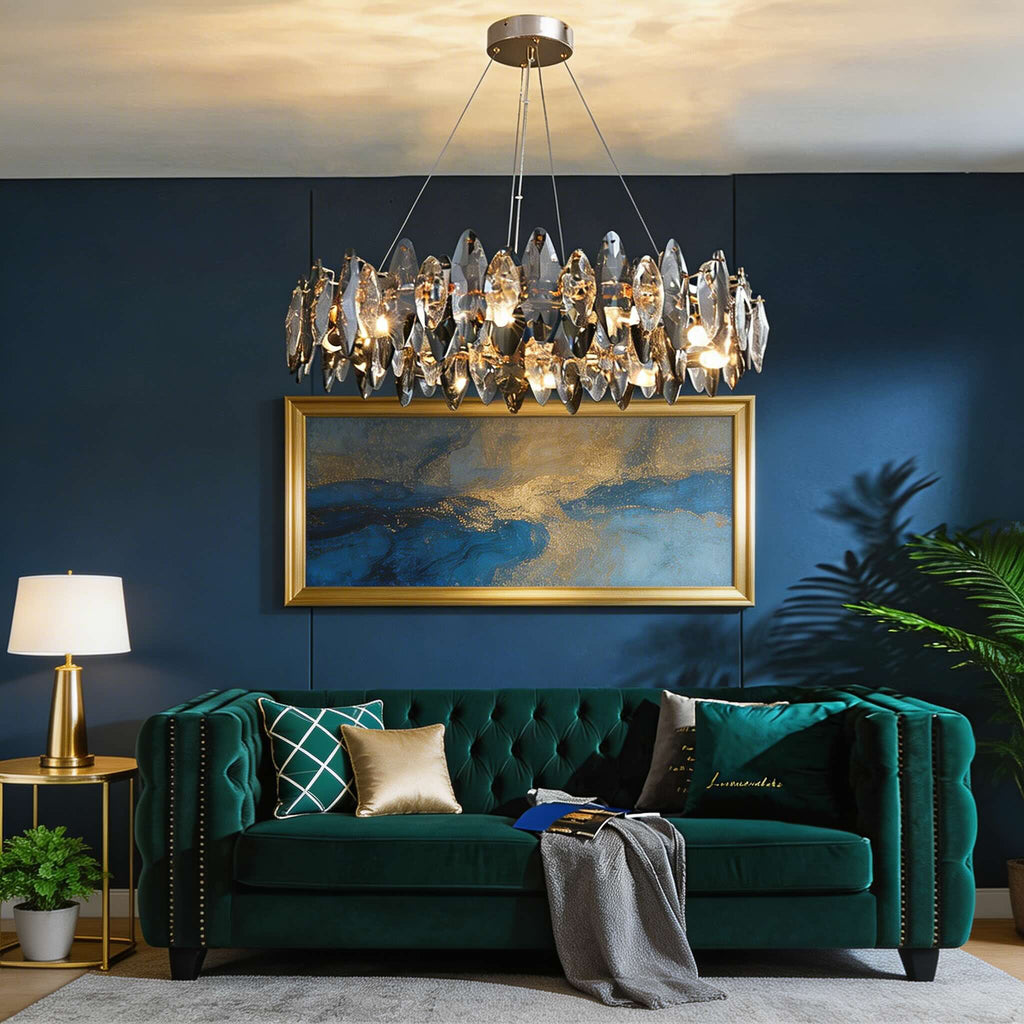 Modern Round Chandelier Light Adjustable Hanging K9 Crystal Iron Frame LED 3000K for Living Room Dining Room | ribuella