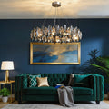 Modern Round Chandelier Light Adjustable Hanging K9 Crystal Iron Frame LED 3000K for Living Room Dining Room | ribuella