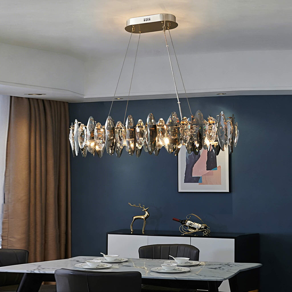 Modern Round Chandelier Light Adjustable Hanging K9 Crystal Iron Frame LED 3000K for Living Room Dining Room | ribuella