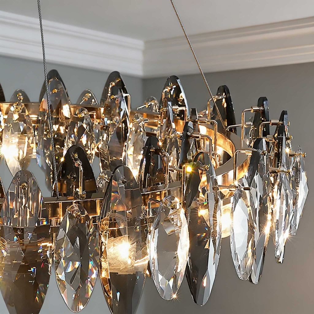 Modern Round Chandelier Light Adjustable Hanging K9 Crystal Iron Frame LED 3000K for Living Room Dining Room | ribuella