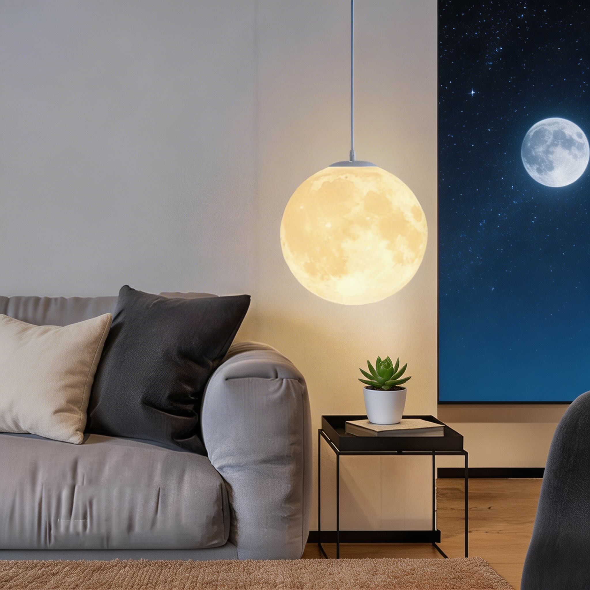 Modern Moon Globe Adjustable Hanging Pendant Light | ribuella