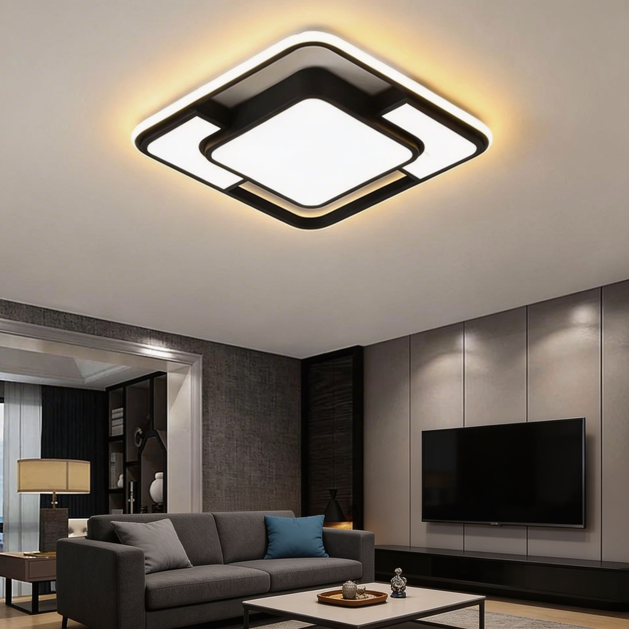 Moderne flächenbündige Deckenleuchte mit LED-Acrylschirm, energieeffizientem minimalistischen Design und geometrischer 3D-Leuchte | ribuella