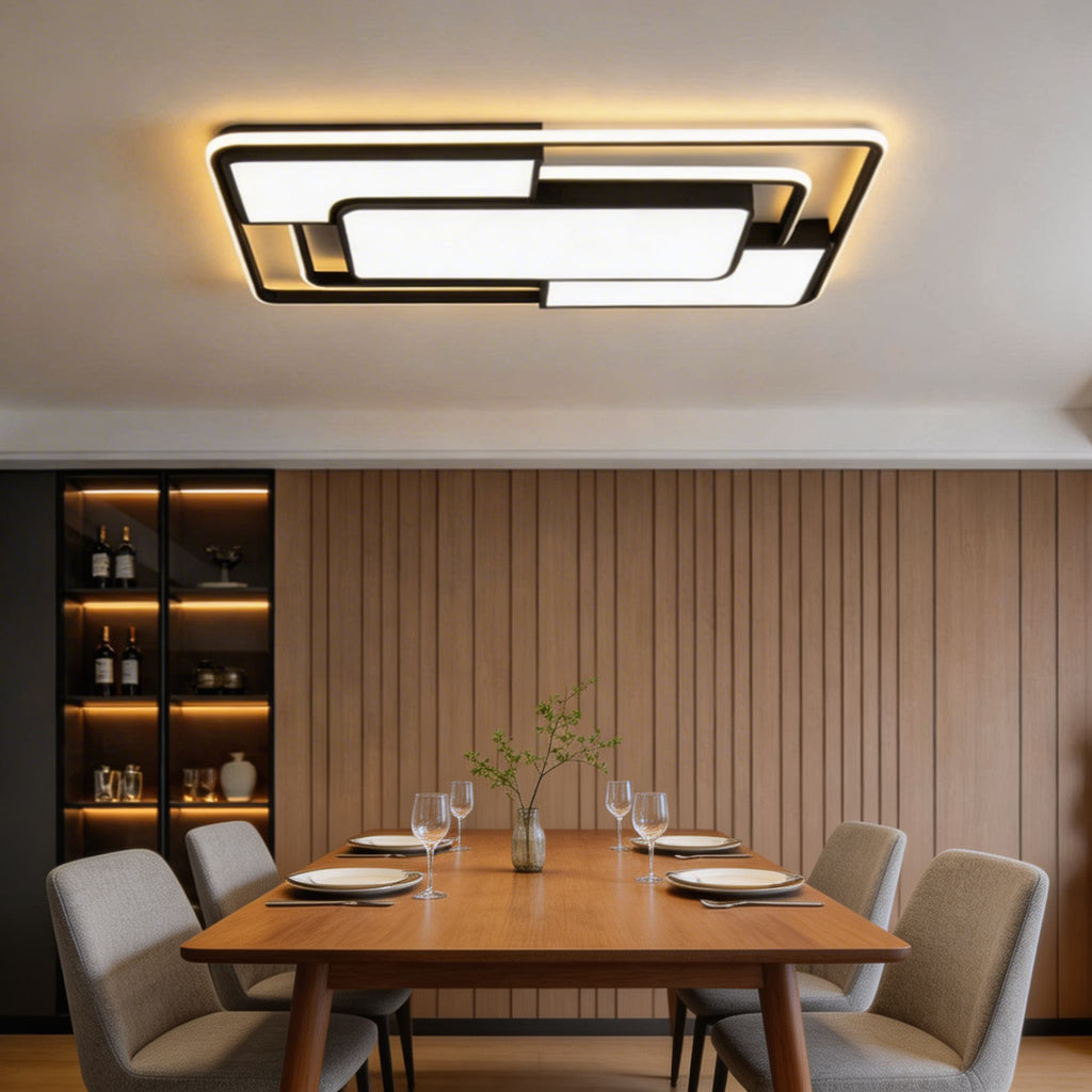 Moderne flächenbündige Deckenleuchte mit LED-Acrylschirm, energieeffizientem minimalistischen Design und geometrischer 3D-Leuchte | ribuella