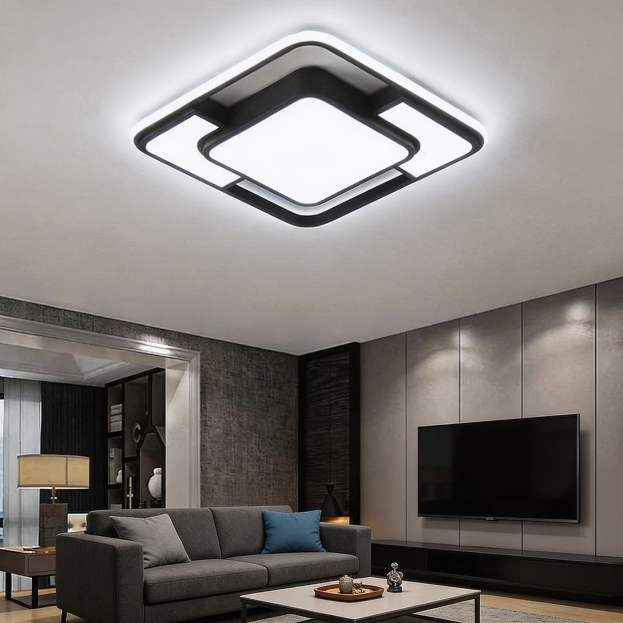 Moderne flächenbündige Deckenleuchte mit LED-Acrylschirm, energieeffizientem minimalistischen Design und geometrischer 3D-Leuchte | ribuella