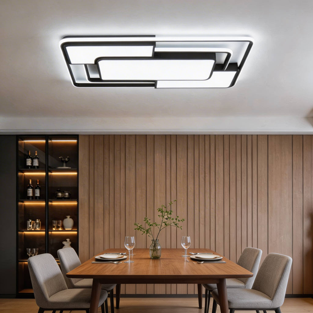 Moderne flächenbündige Deckenleuchte mit LED-Acrylschirm, energieeffizientem minimalistischen Design und geometrischer 3D-Leuchte | ribuella