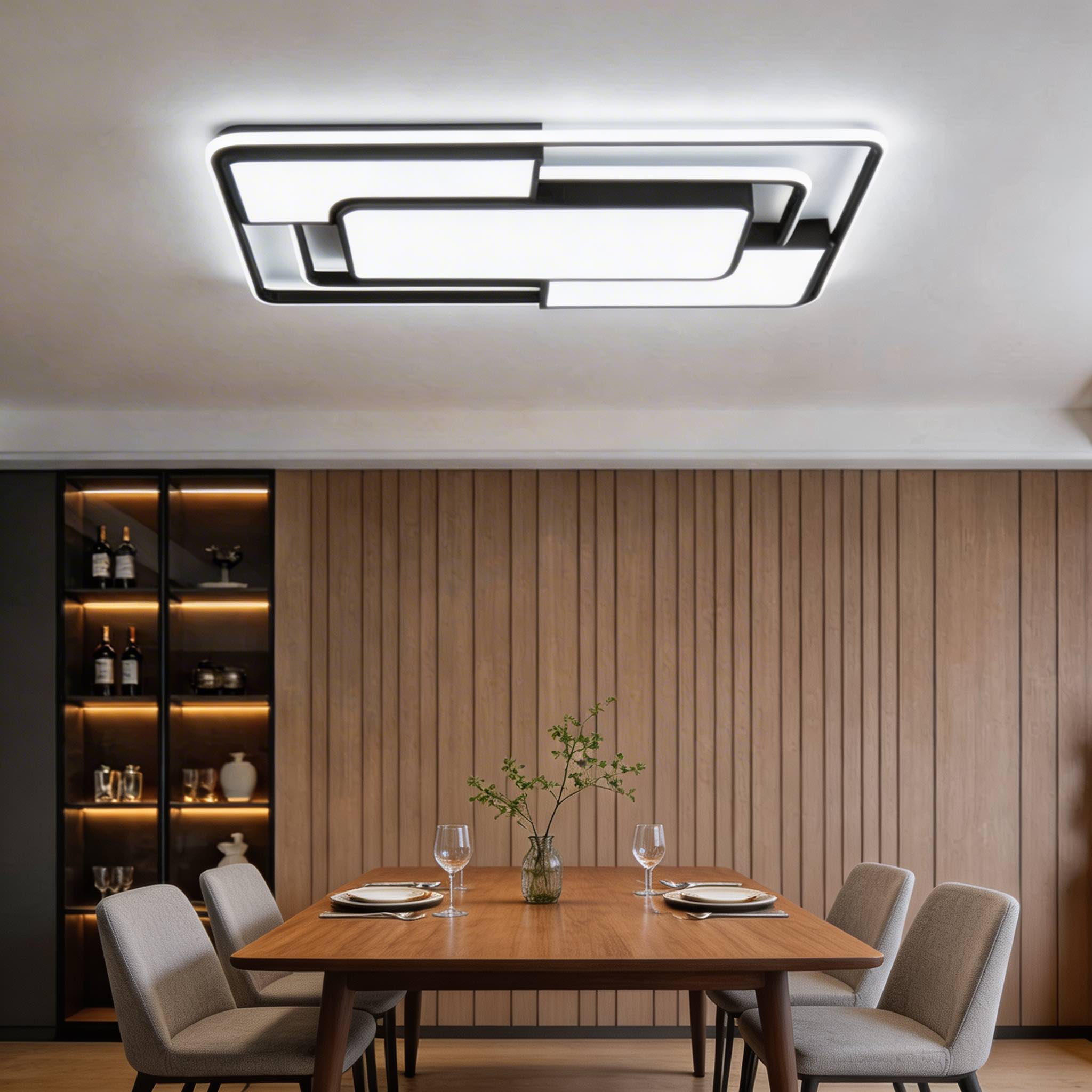 Moderne flächenbündige Deckenleuchte mit LED-Acrylschirm, energieeffizientem minimalistischen Design und geometrischer 3D-Leuchte | ribuella