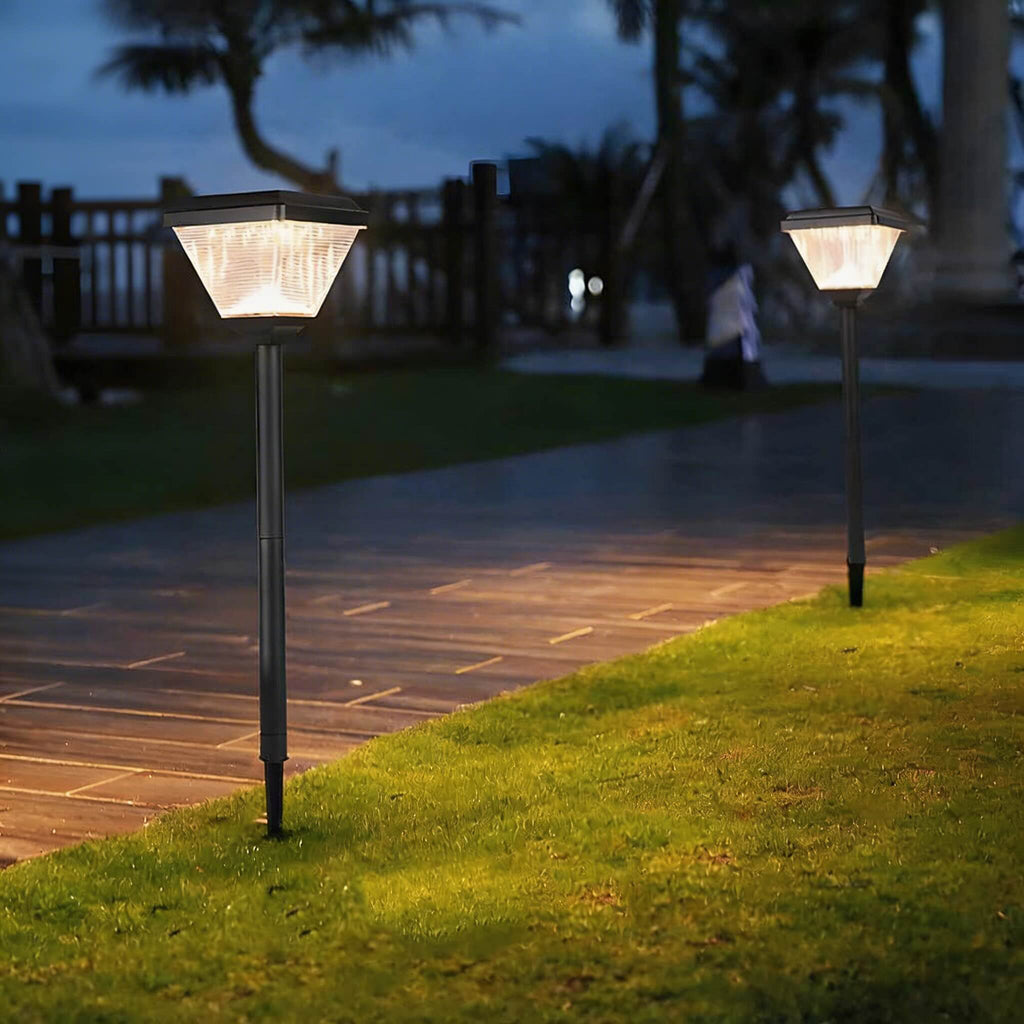 Modern Solar Garden Light 21.65 in Post Fixture with Geometric Translucent Shade LED for Outdoor Use | ribuella