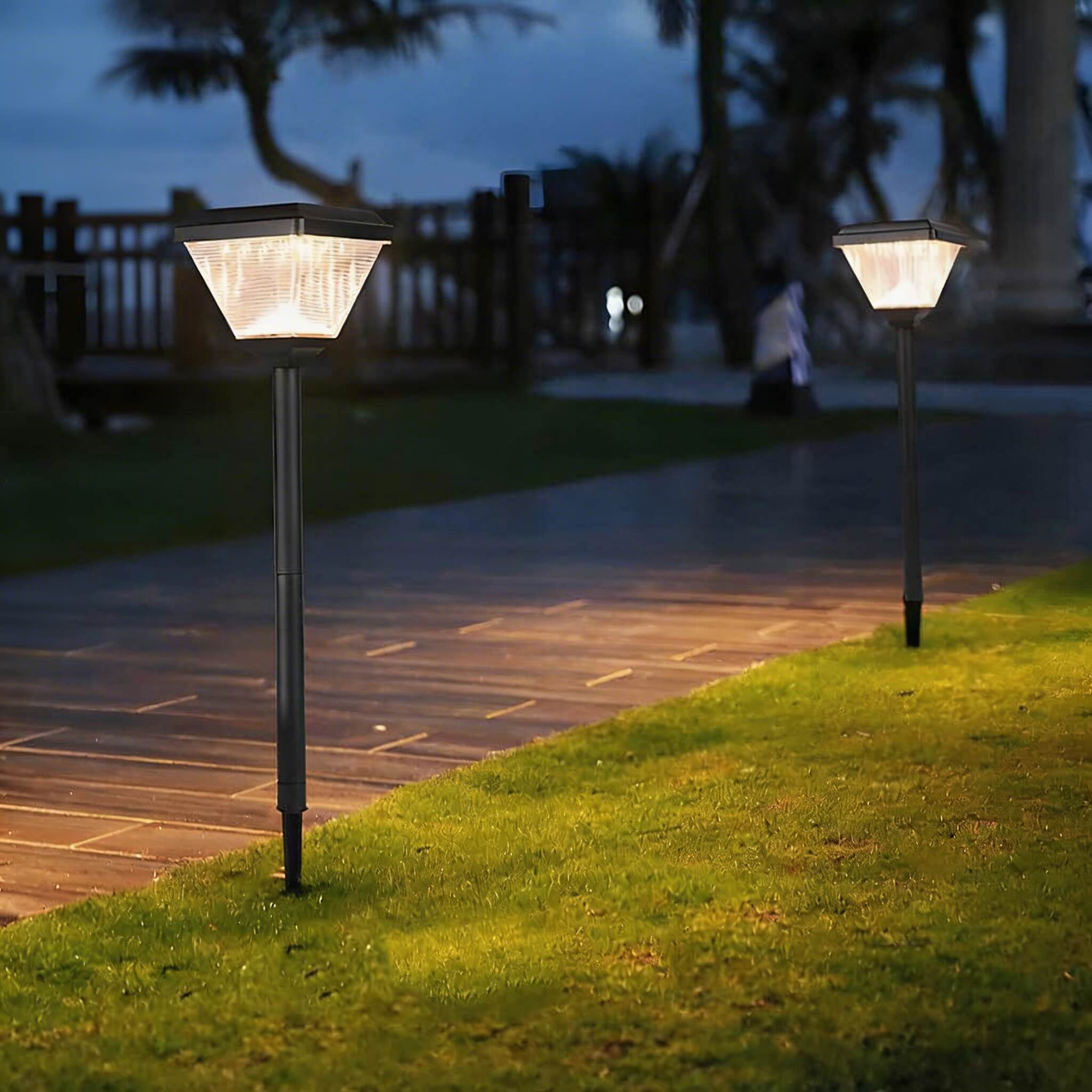 Modern Solar Garden Light 21.65 in Post Fixture with Geometric Translucent Shade LED for Outdoor Use | ribuella