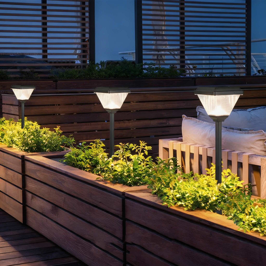 Modern Solar Garden Light 21.65 in Post Fixture with Geometric Translucent Shade LED for Outdoor Use | ribuella