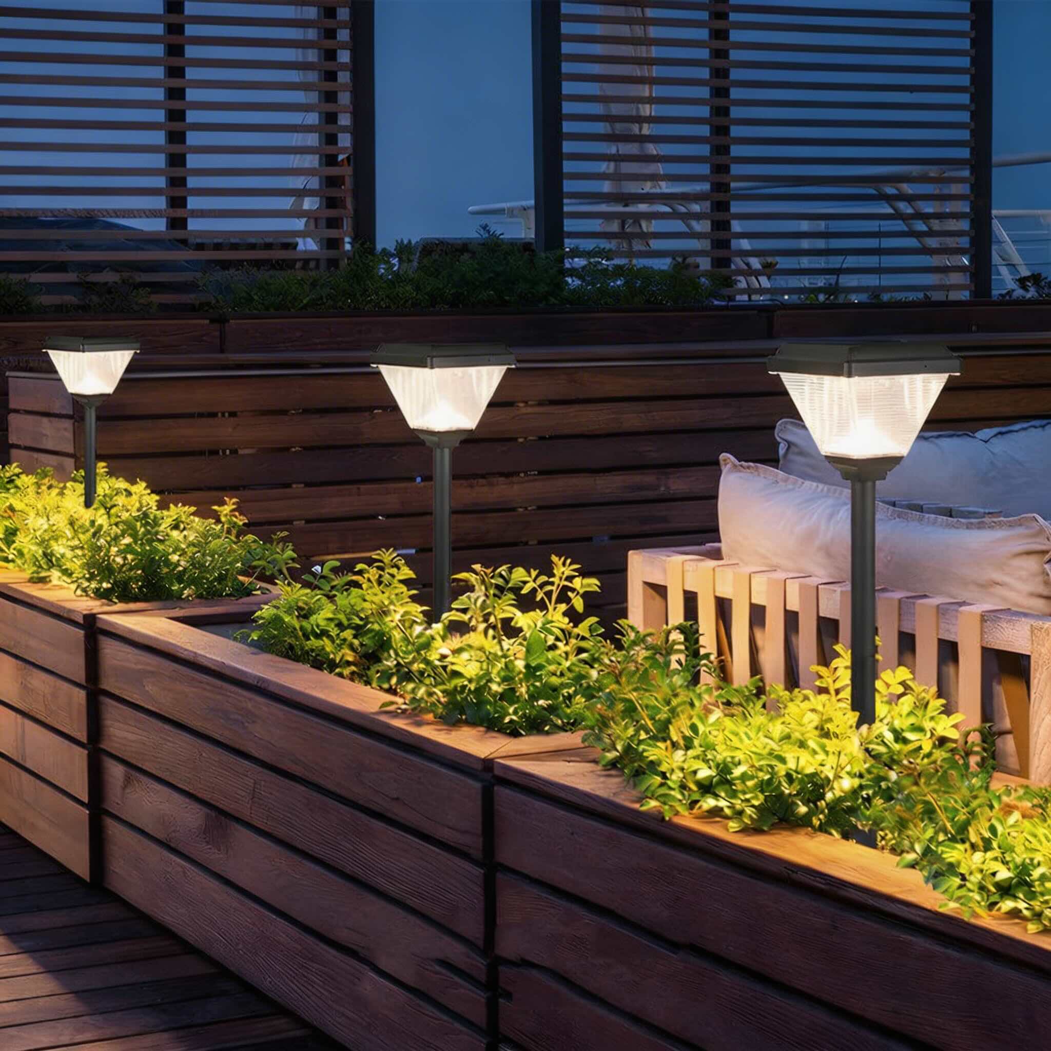 Modern Solar Garden Light 21.65 in Post Fixture with Geometric Translucent Shade LED for Outdoor Use | ribuella