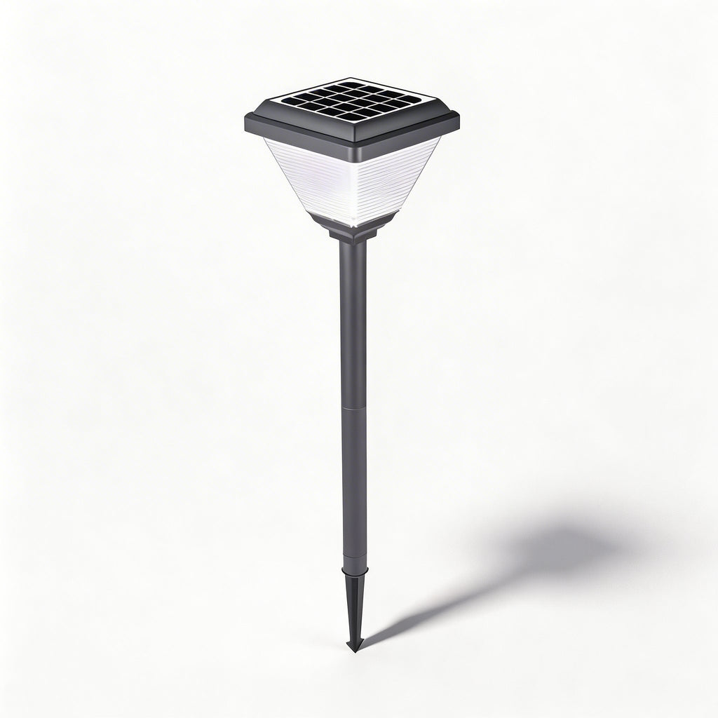 Modern Solar Garden Light 21.65 in Post Fixture with Geometric Translucent Shade LED for Outdoor Use | ribuella