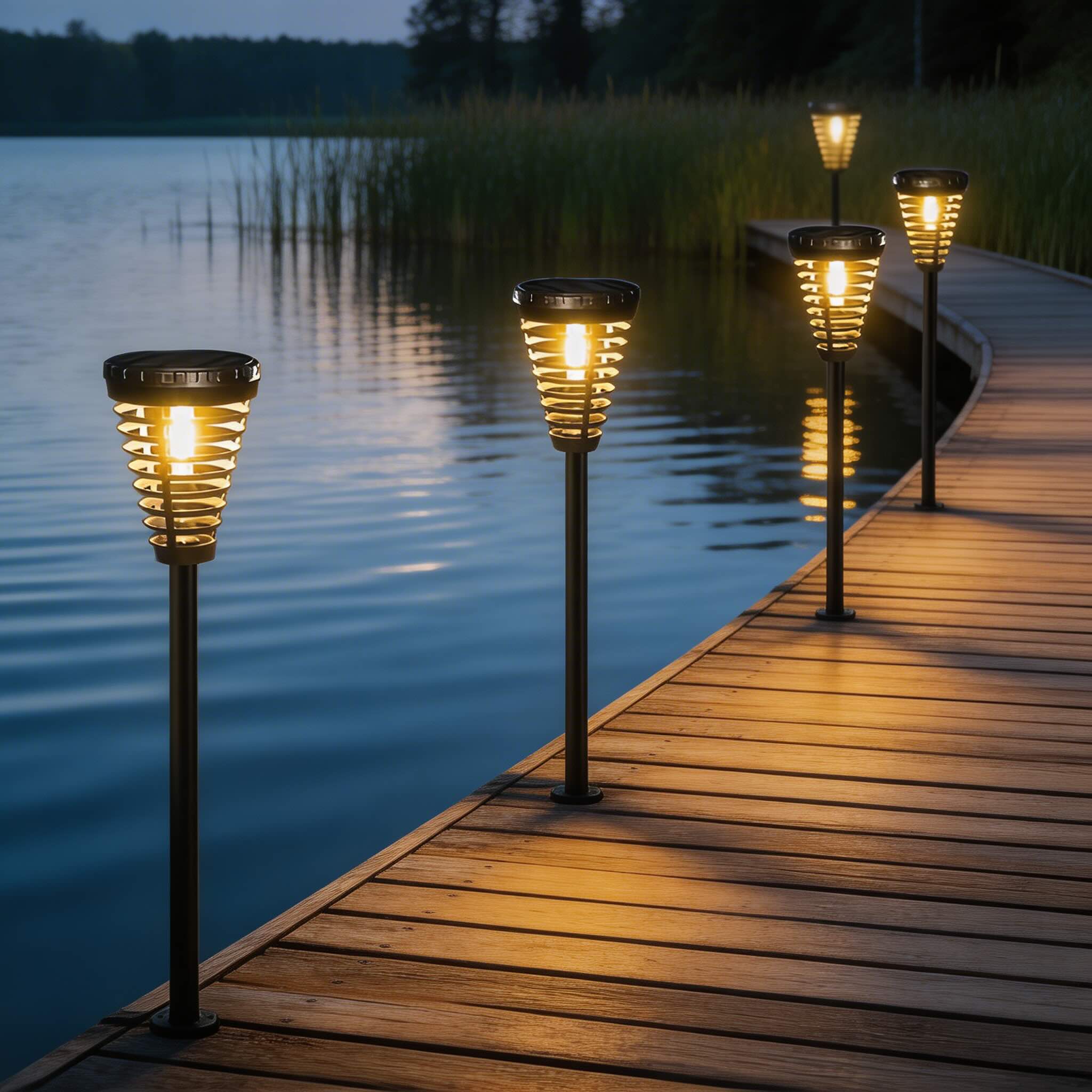 Modern Solar Garden Lights Outdoor Pathway LED Open Cone Design Waterproof ABS Intelligent Control | ribuella