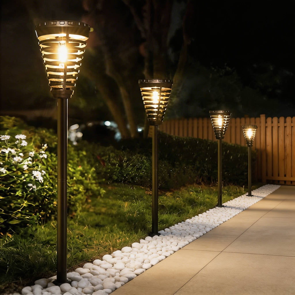 Modern Solar Garden Lights Outdoor Pathway LED Open Cone Design Waterproof ABS Intelligent Control | ribuella