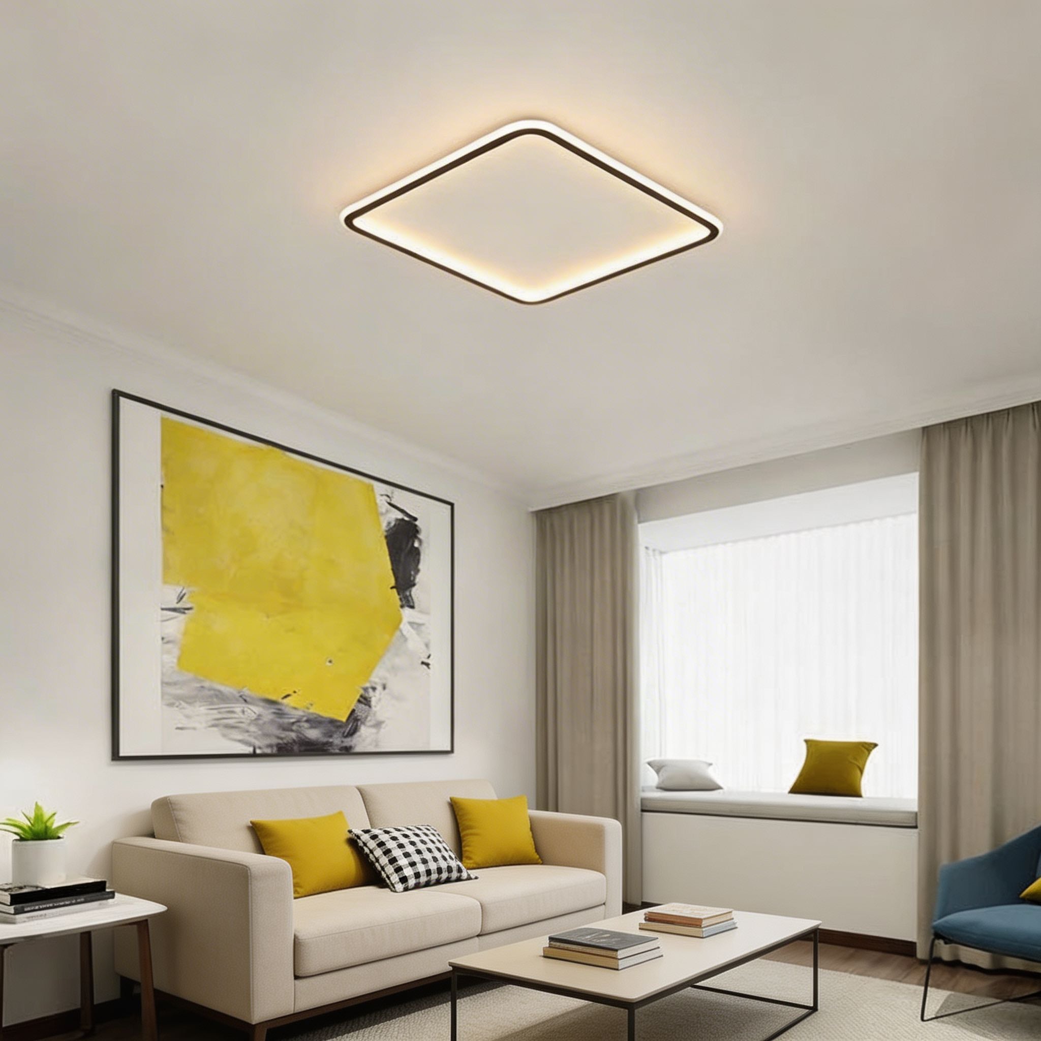 Moderní přisazené stropní LED svítidlo z hliníku se stmíváním, 100 W a difuzorem z PMMA pro obývací pokoj a ložnici | ribuella