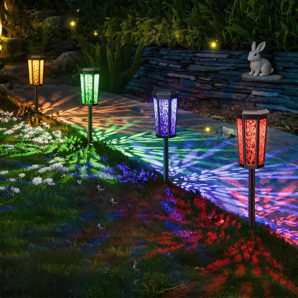 Retro solarne lampy ścieżkowe, montowane w gruncie, ABS, LED, wodoodporne, z czujnikiem zmierzchu i świtu | ribuella