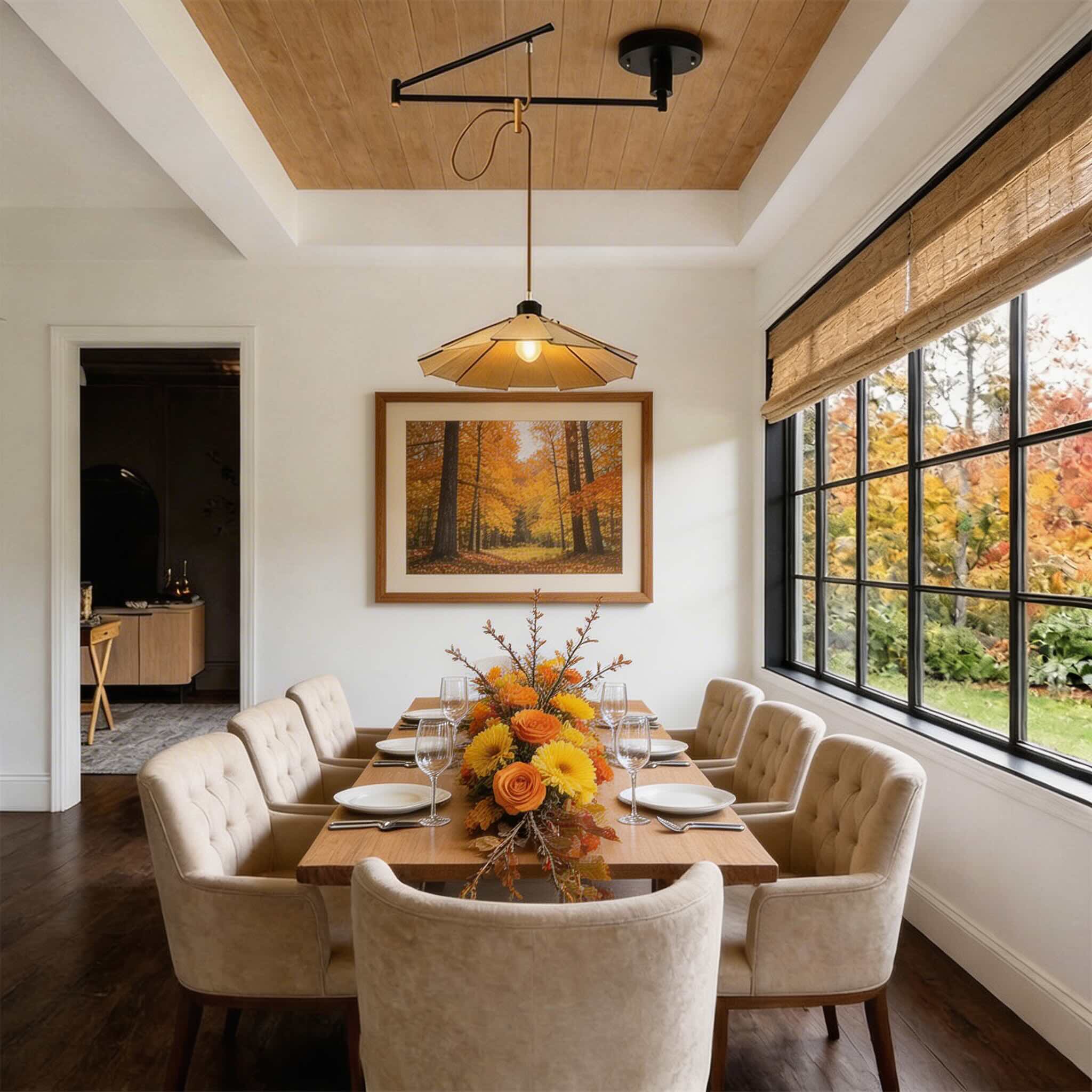 Japanese Wood Lantern Adjustable Hanging Pendant Light | ribuella