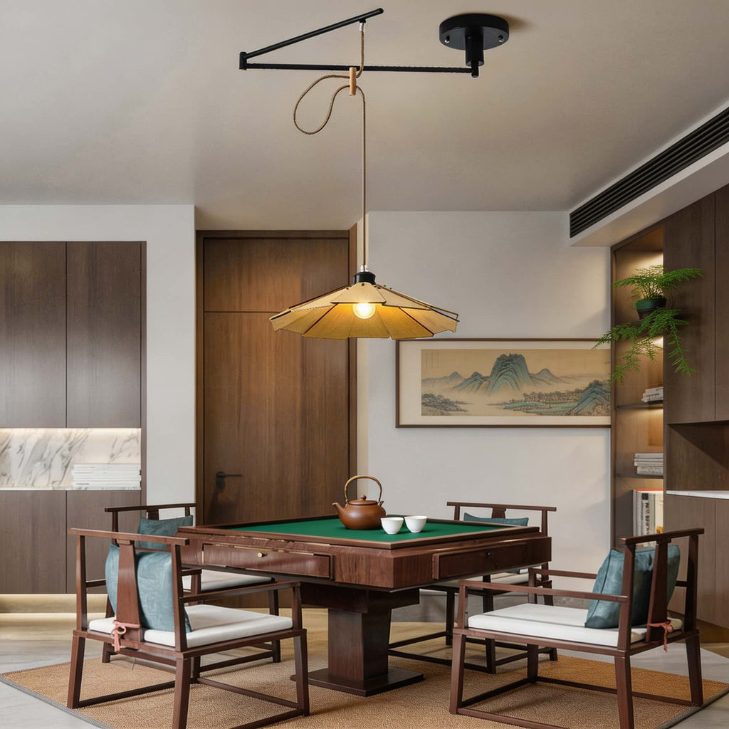 Japanese Wood Lantern Adjustable Hanging Pendant Light | ribuella