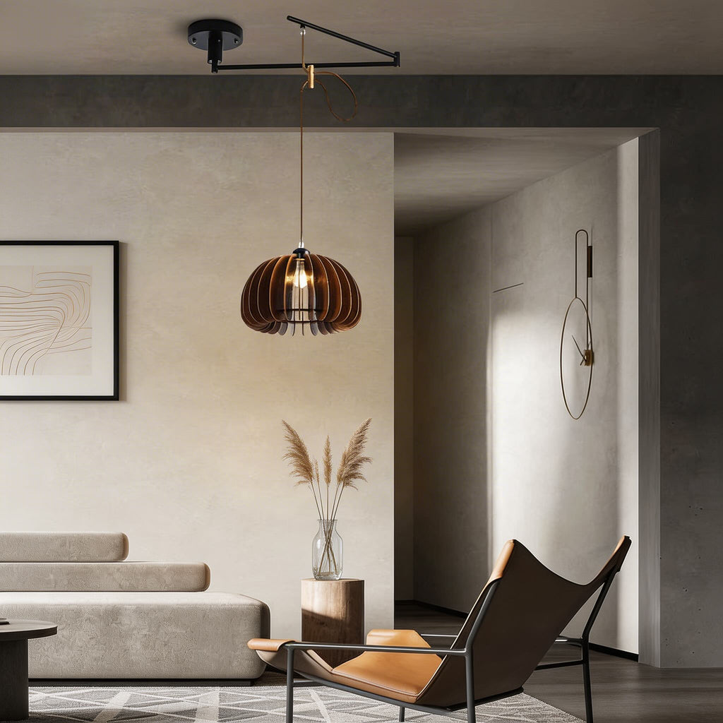 Japanese Wood Lantern Adjustable Hanging Pendant Light | ribuella