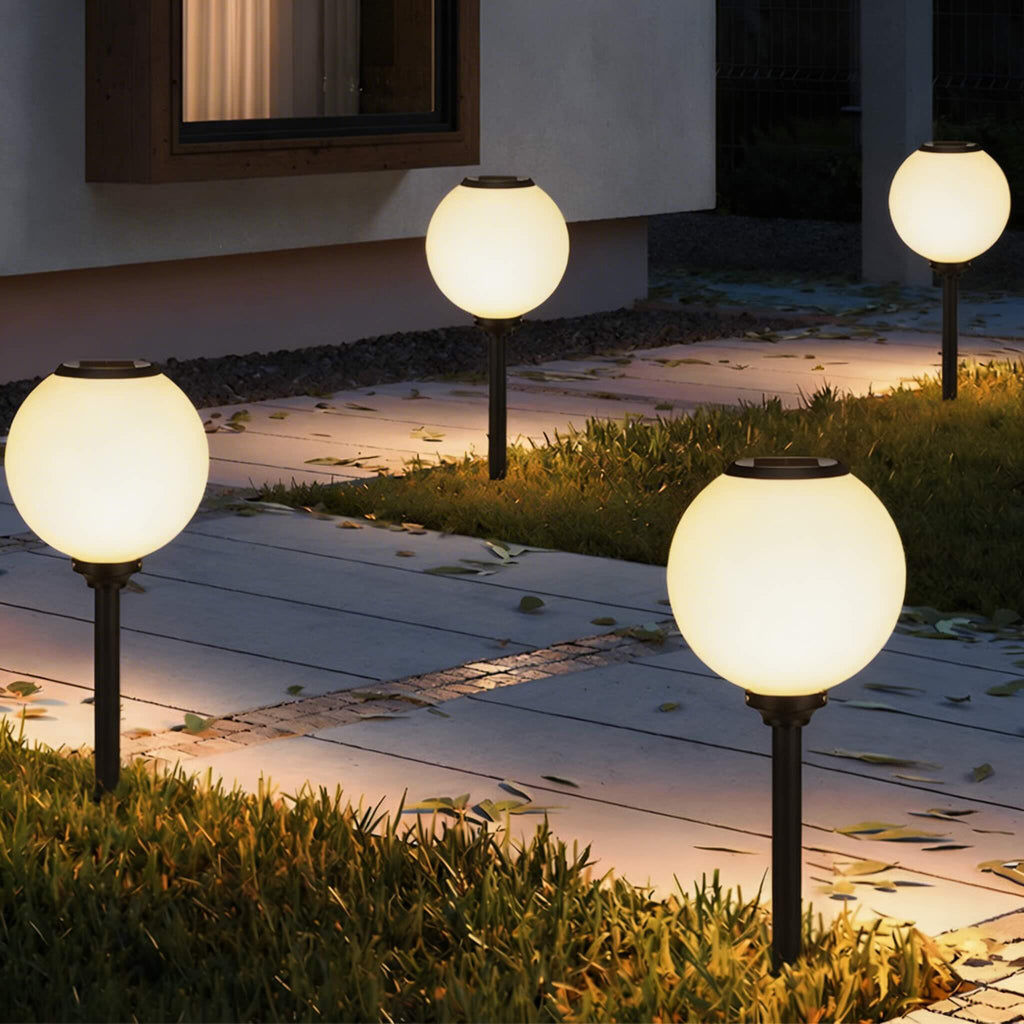 Lampada solare moderna da vialetto con luminosità regolabile, impermeabile, in alluminio, design a sfera rotonda a LED | ribuella