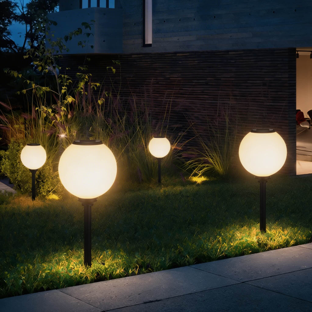 Lampada solare moderna da vialetto con luminosità regolabile, impermeabile, in alluminio, design a sfera rotonda a LED | ribuella