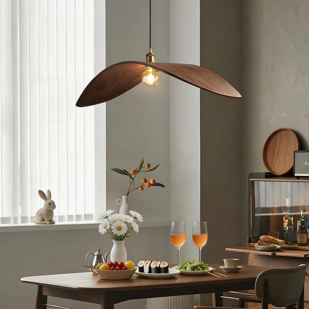 Wabi Sabi Curved Wood Hanging Ceiling Pendant Light | ribuella