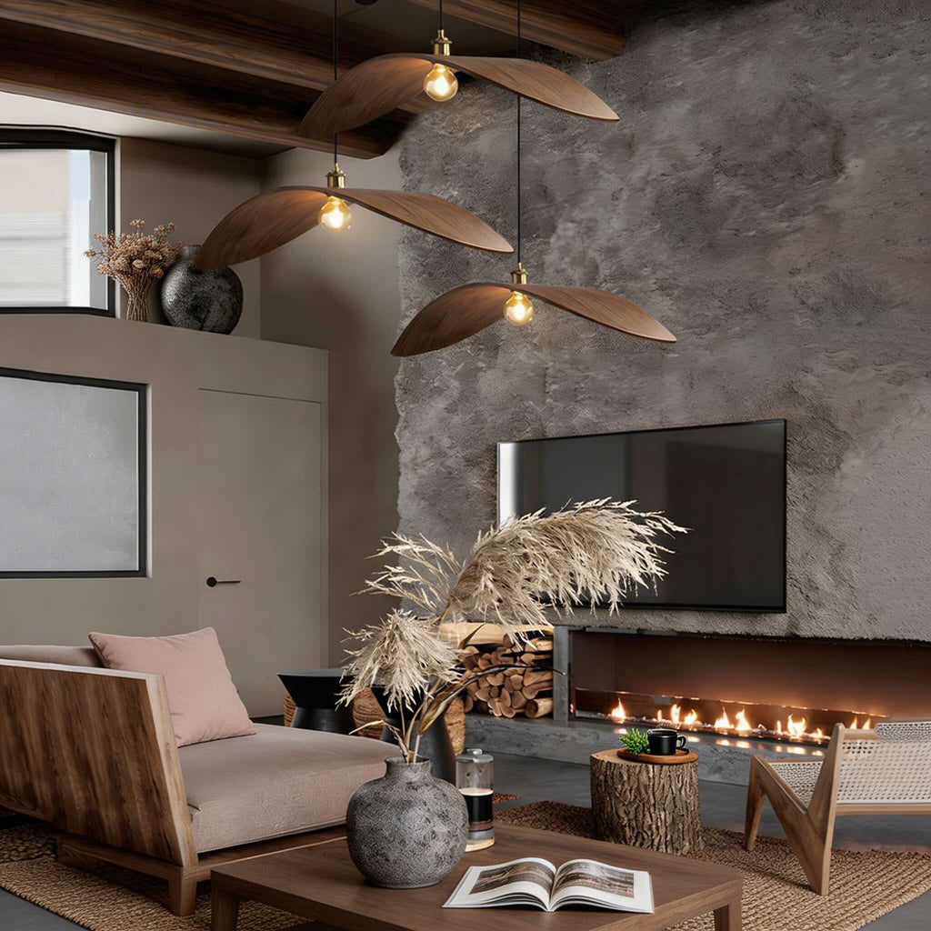 Wabi Sabi Curved Wood Hanging Ceiling Pendant Light | ribuella