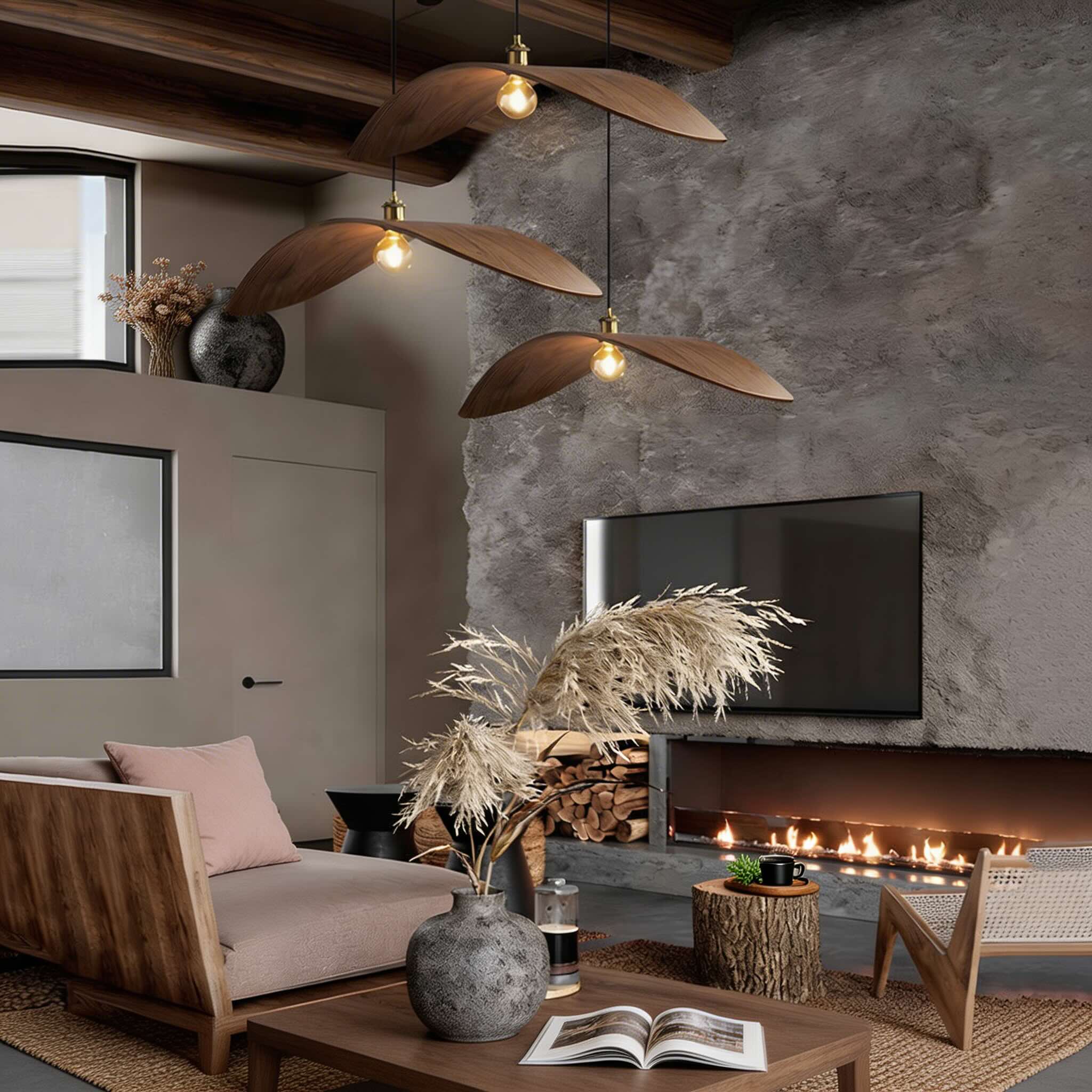 Wabi Sabi Curved Wood Hanging Ceiling Pendant Light | ribuella