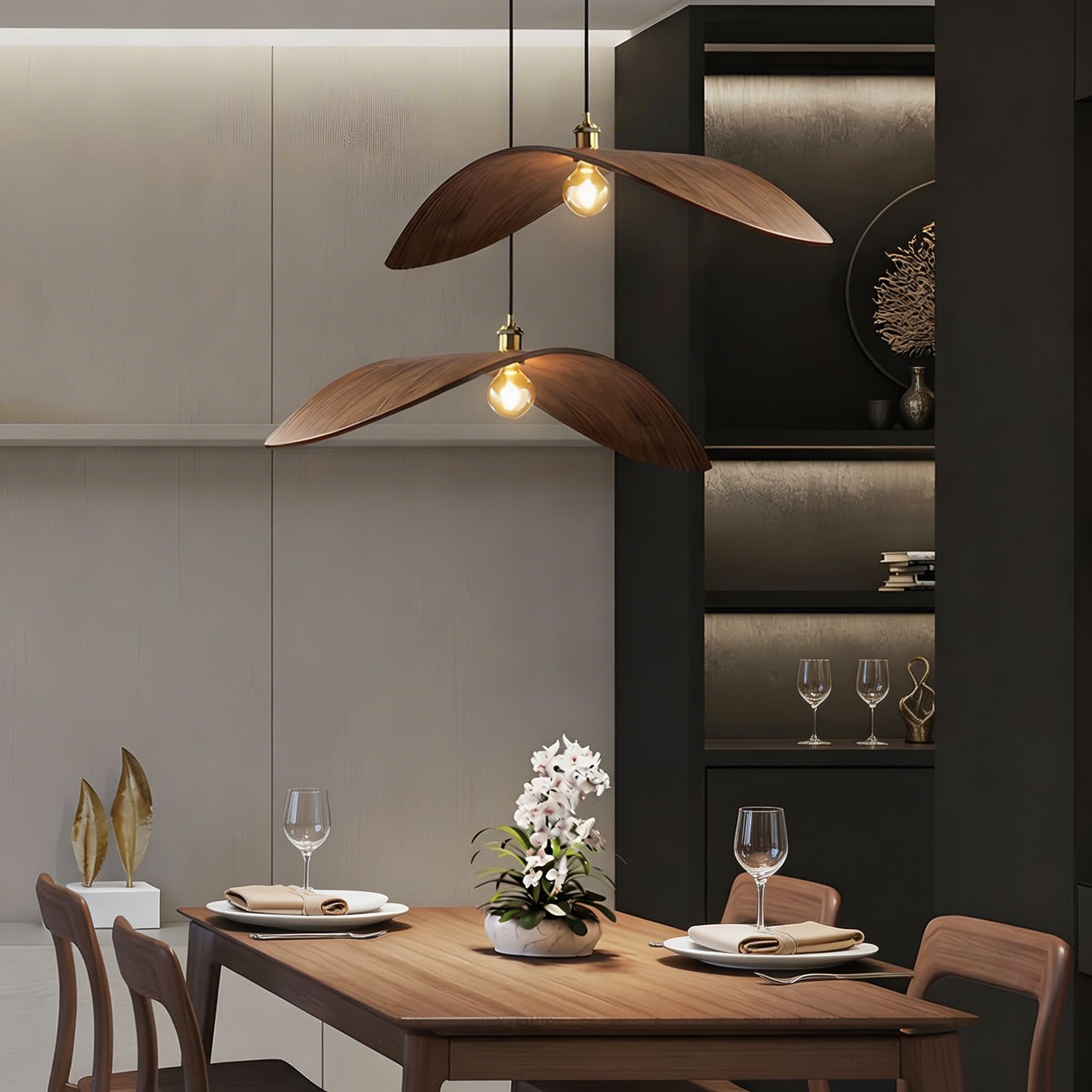 Wabi Sabi Curved Wood Hanging Ceiling Pendant Light | ribuella
