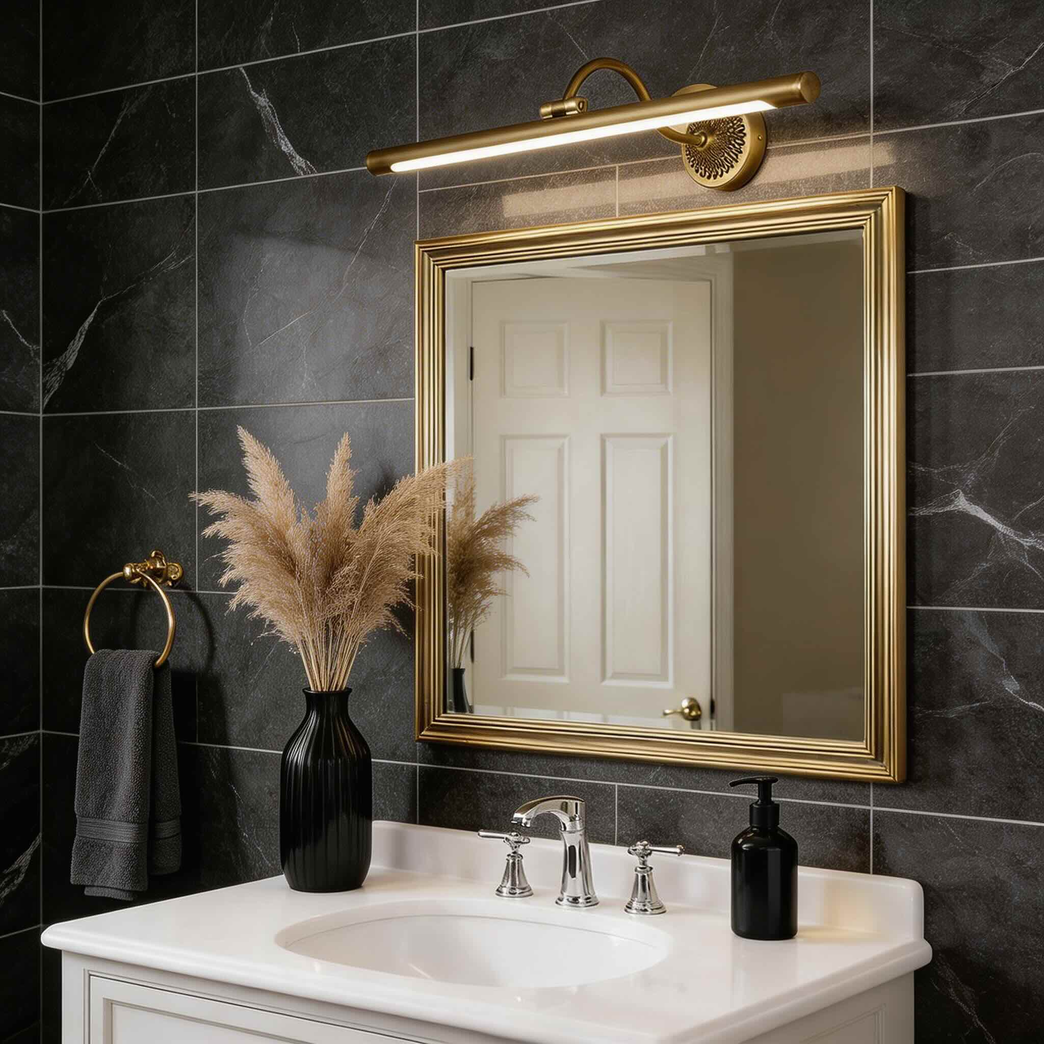 Modern LED Vanity Light Bar Wall Mounted Copper and Acrylic Shade Adjustable 240° Neutral Light for Bathroom Lighting | ribuella