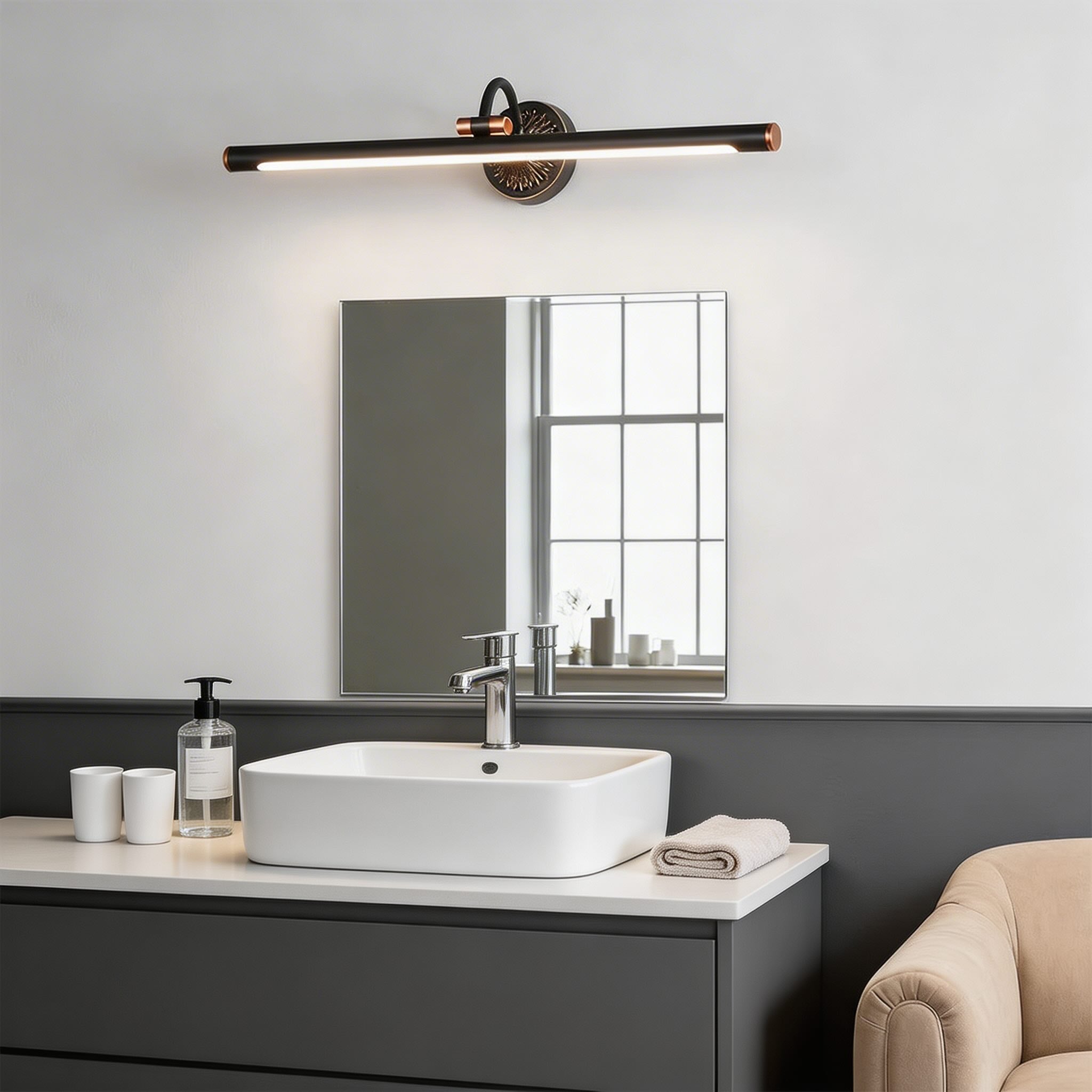 Modern LED Vanity Light Bar Wall Mounted Copper and Acrylic Shade Adjustable 240° Neutral Light for Bathroom Lighting | ribuella