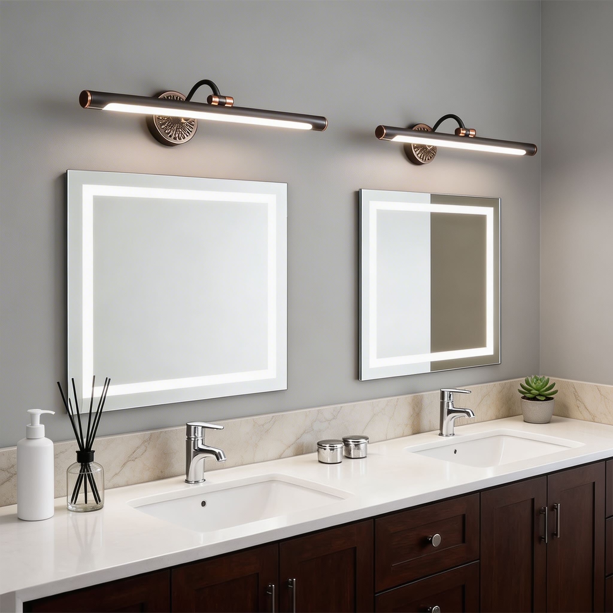Modern LED Vanity Light Bar Wall Mounted Copper and Acrylic Shade Adjustable 240° Neutral Light for Bathroom Lighting | ribuella
