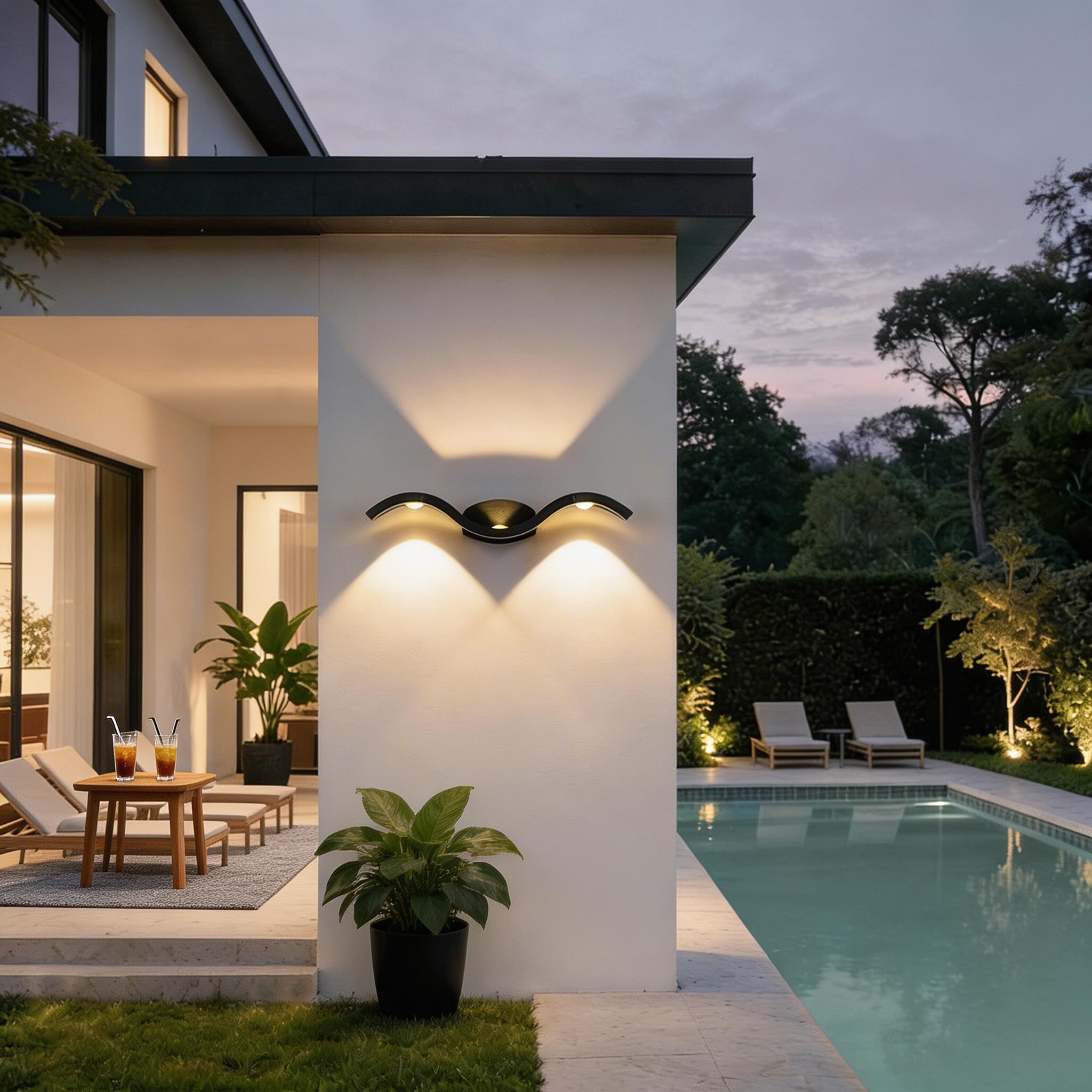 Moderne Außenwandleuchte mit Up-and-Down-Beleuchtung aus druckgegossenem Aluminium, wasserdichte LED-Leuchte, 9 W, 3 Leuchten | ribuella