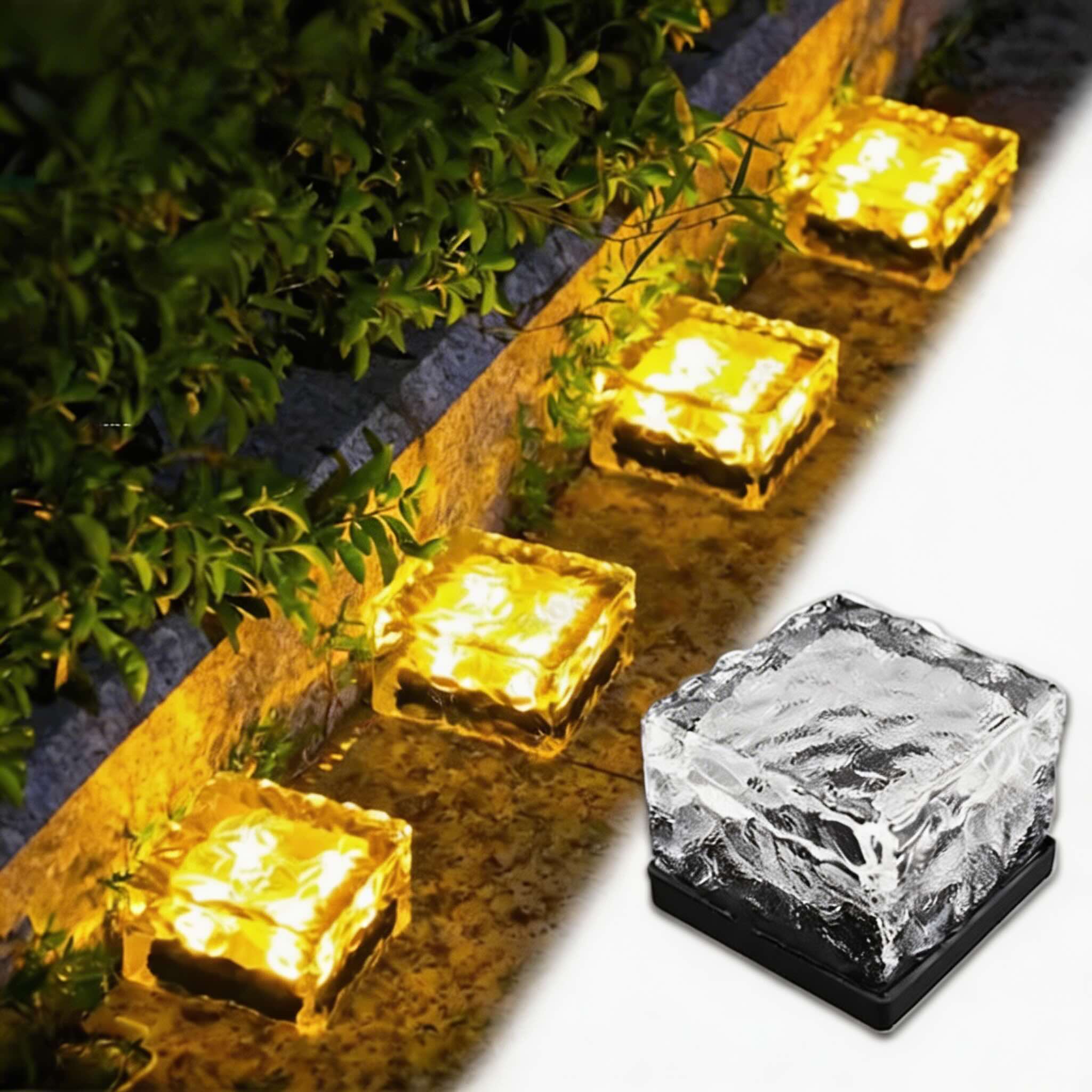 Solar Garden Lights Square Glass Outdoor Pathway Lamp Waterproof ABS Base LED Lighting | ribuella