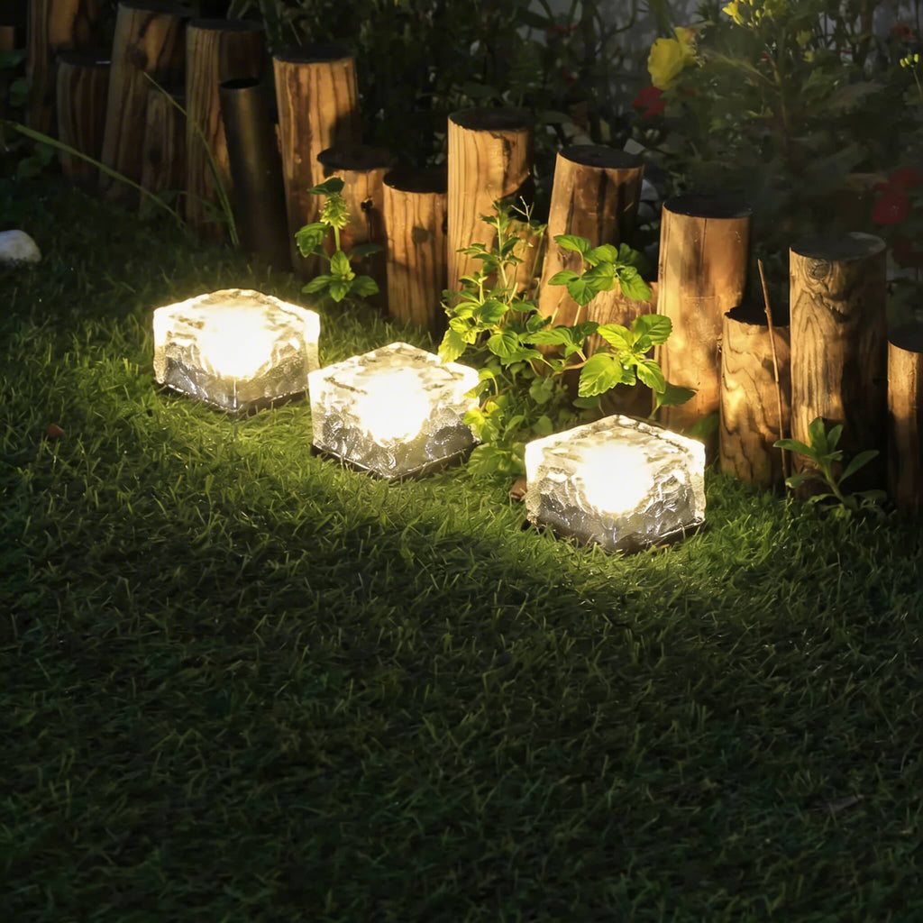Solar Garden Lights Square Glass Outdoor Pathway Lamp Waterproof ABS Base LED Lighting | ribuella