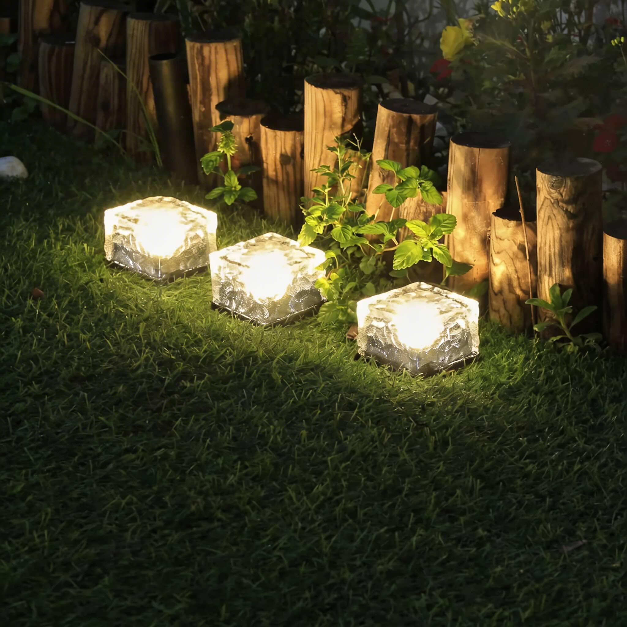 Solar Garden Lights Square Glass Outdoor Pathway Lamp Waterproof ABS Base LED Lighting | ribuella