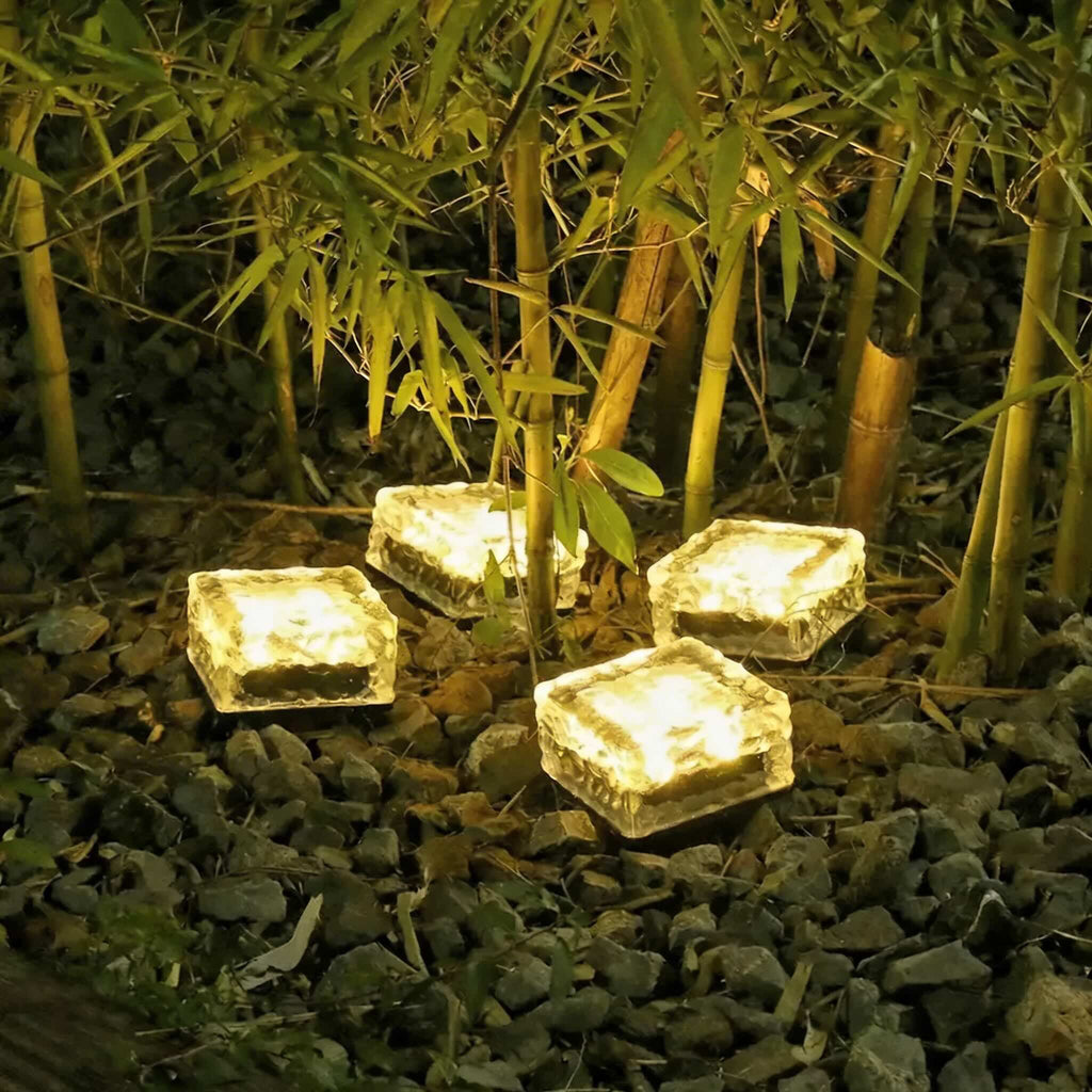 Solar Garden Lights Square Glass Outdoor Pathway Lamp Waterproof ABS Base LED Lighting | ribuella
