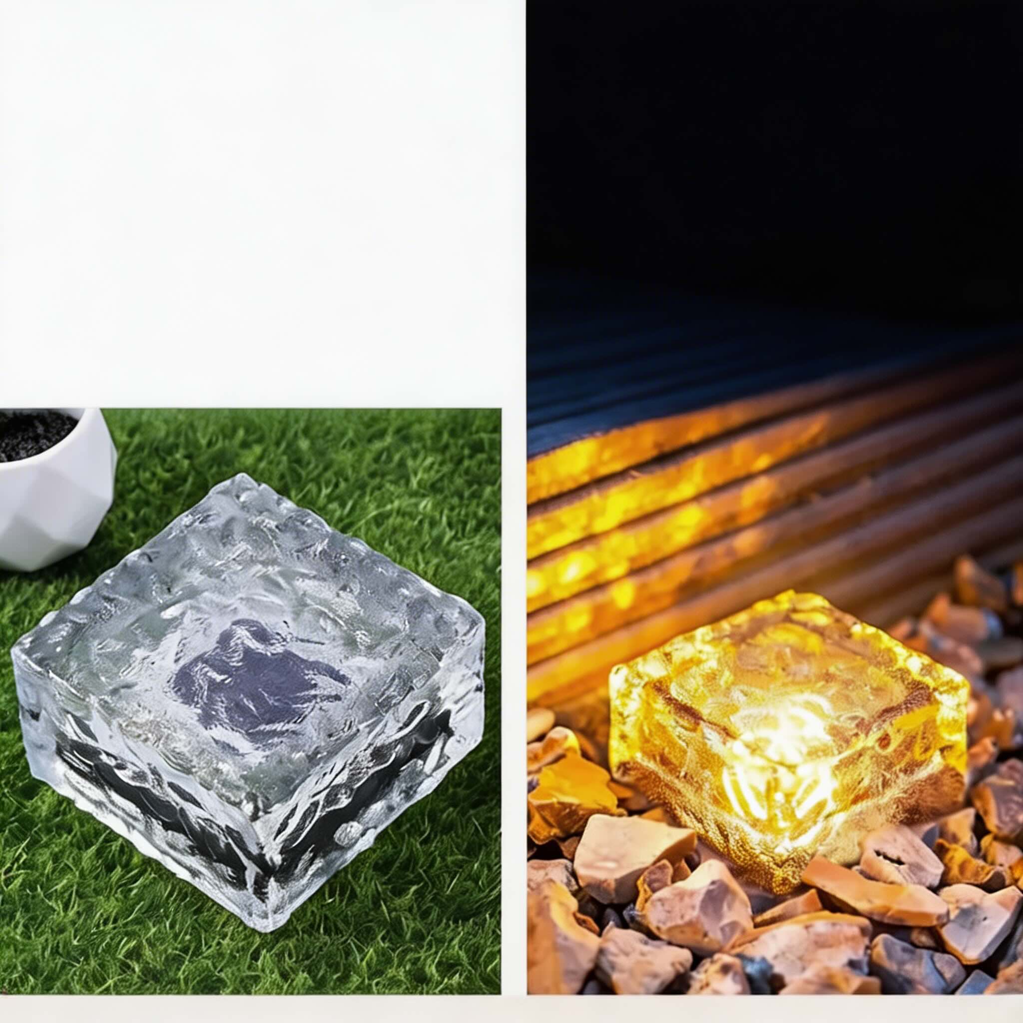 Solar Garden Lights Square Glass Outdoor Pathway Lamp Waterproof ABS Base LED Lighting | ribuella
