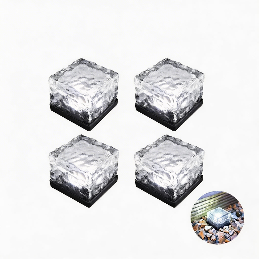 Solar Garden Lights Square Glass Outdoor Pathway Lamp Waterproof ABS Base LED Lighting | ribuella