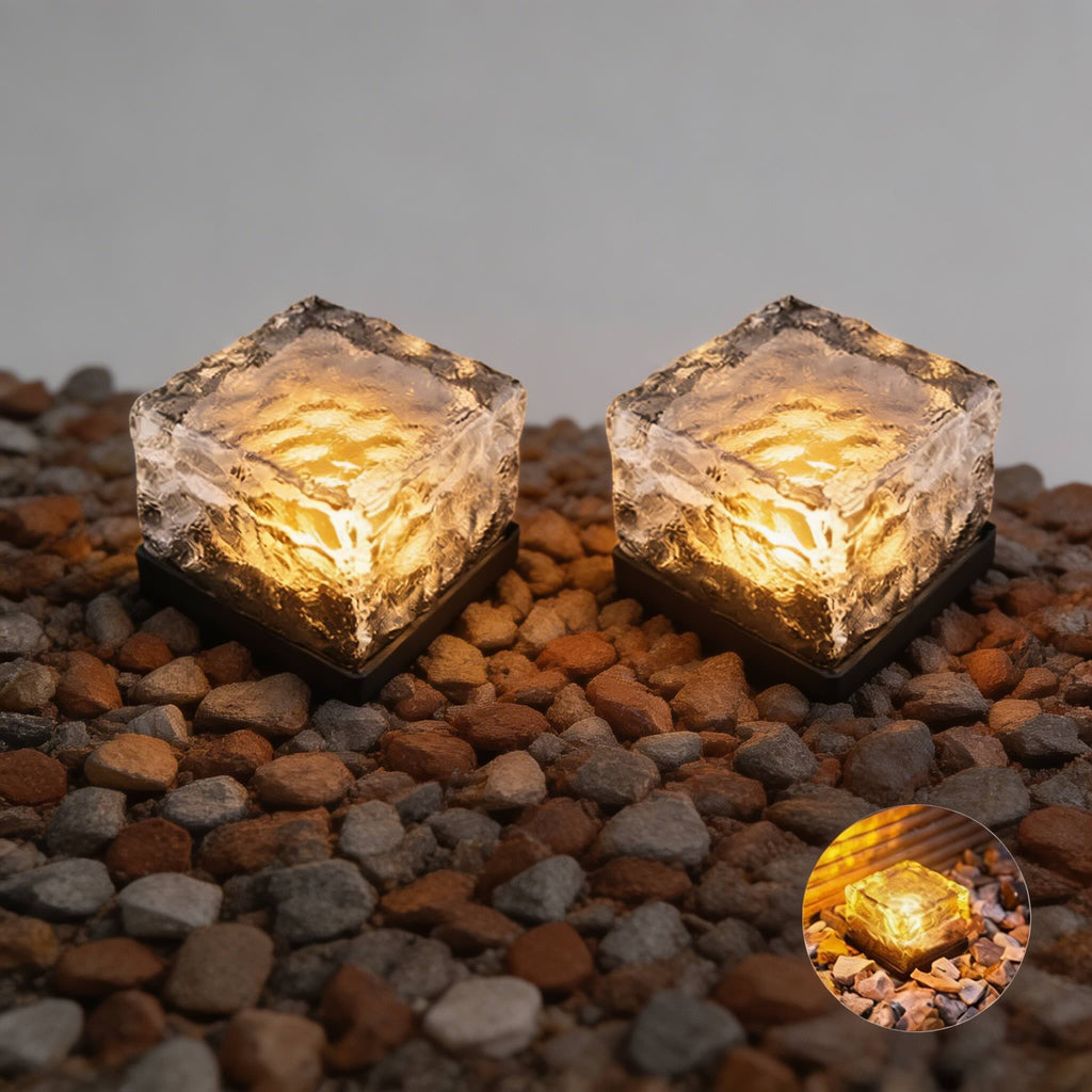 Solar Garden Lights Square Glass Outdoor Pathway Lamp Waterproof ABS Base LED Lighting | ribuella