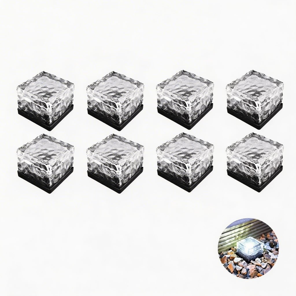 Solar Garden Lights Square Glass Outdoor Pathway Lamp Waterproof ABS Base LED Lighting | ribuella