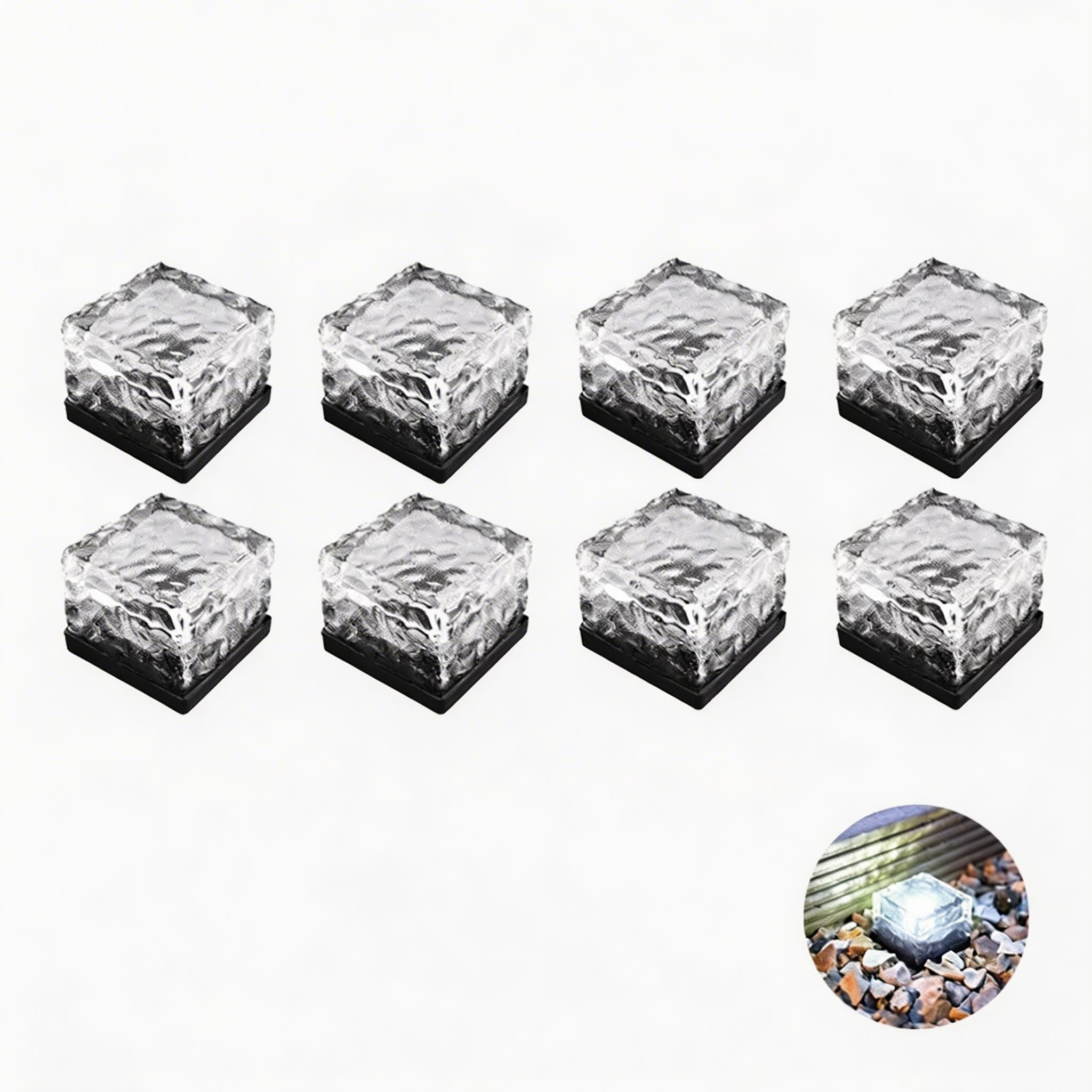 Solar Garden Lights Square Glass Outdoor Pathway Lamp Waterproof ABS Base LED Lighting | ribuella