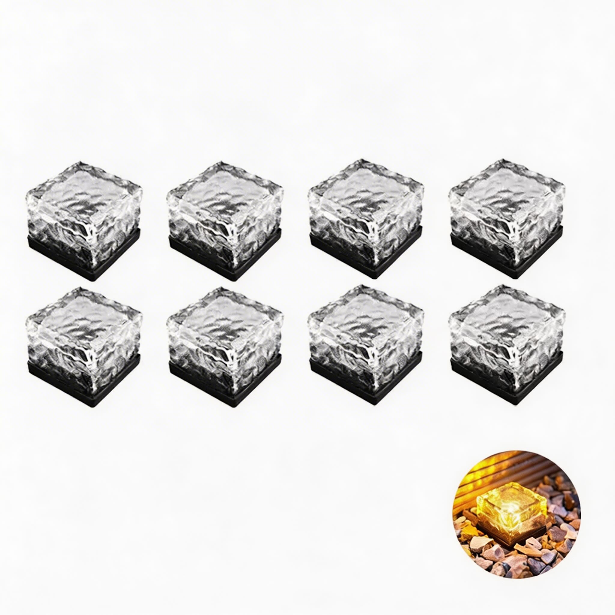 Solar Garden Lights Square Glass Outdoor Pathway Lamp Waterproof ABS Base LED Lighting | ribuella