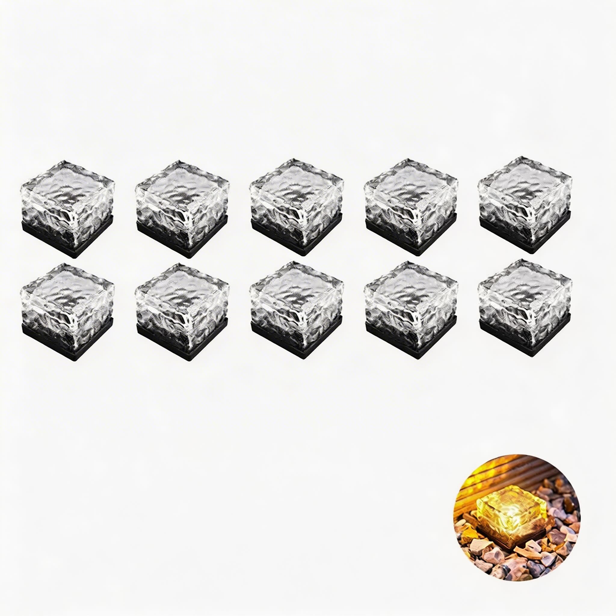 Solar Garden Lights Square Glass Outdoor Pathway Lamp Waterproof ABS Base LED Lighting | ribuella