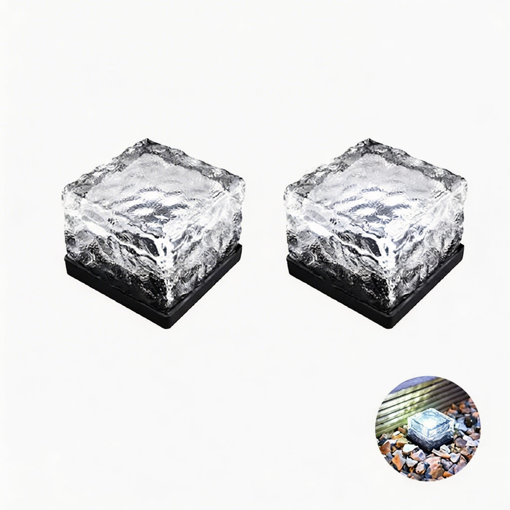 Solar Garden Lights Square Glass Outdoor Pathway Lamp Waterproof ABS Base LED Lighting | ribuella