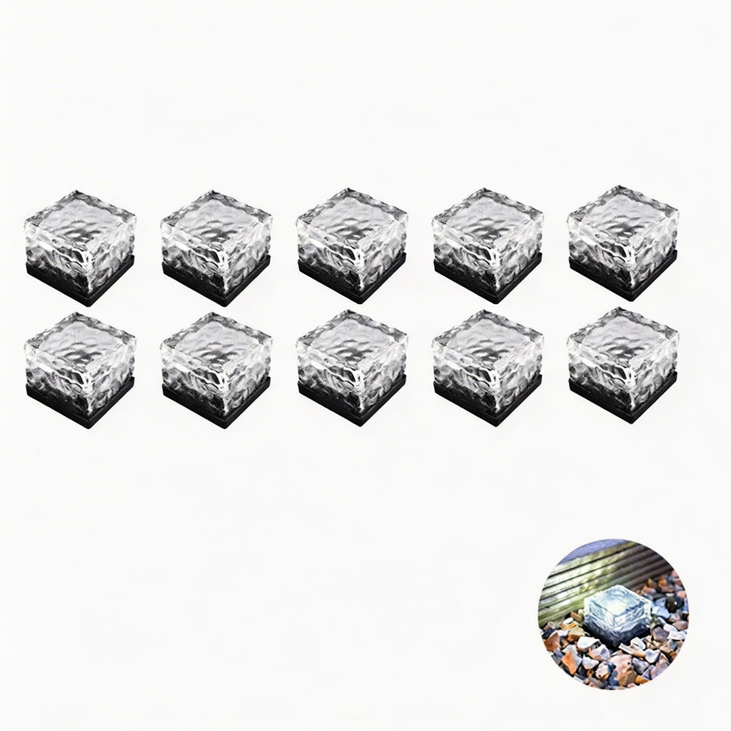 Solar Garden Lights Square Glass Outdoor Pathway Lamp Waterproof ABS Base LED Lighting | ribuella